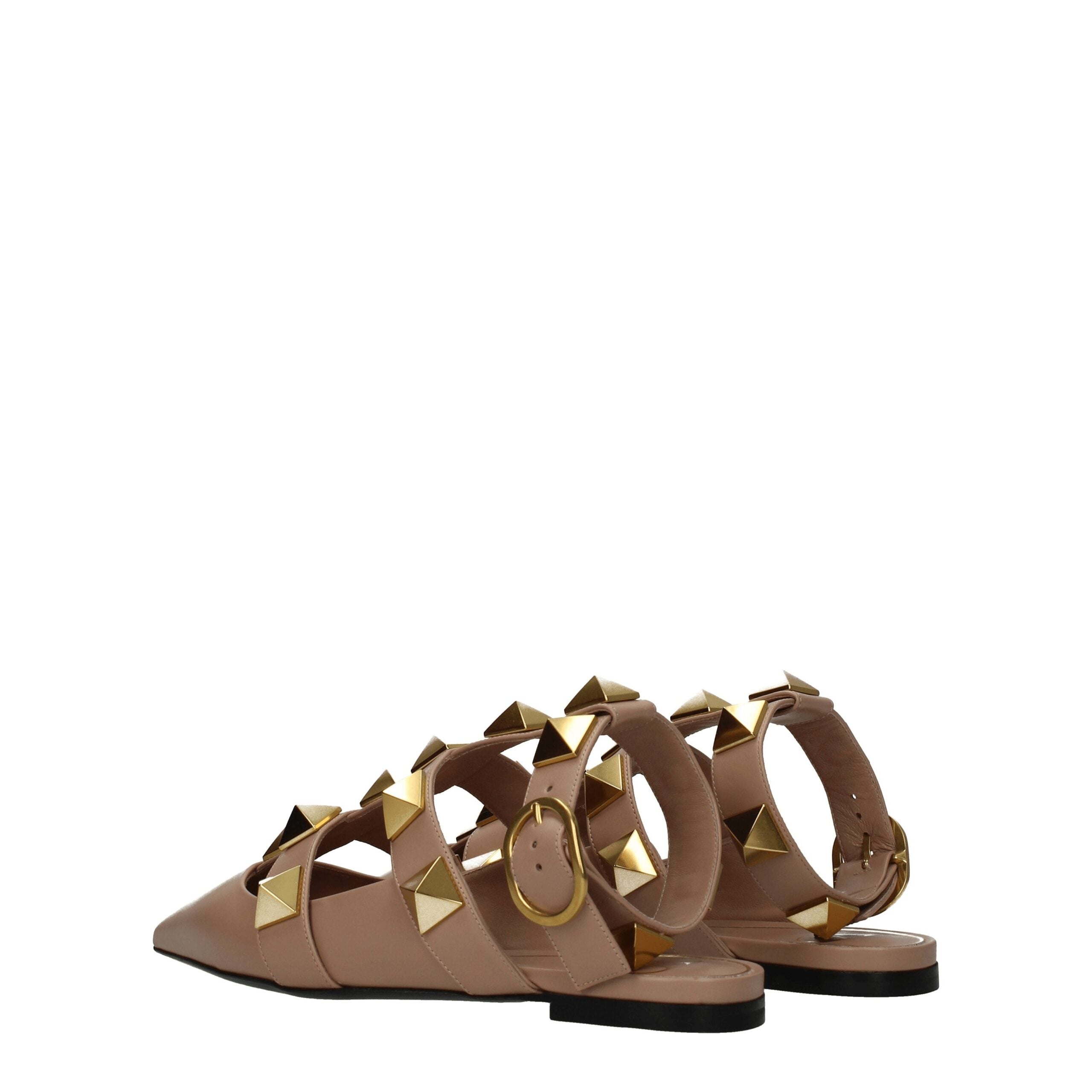 Pink Leather Flat Sandals