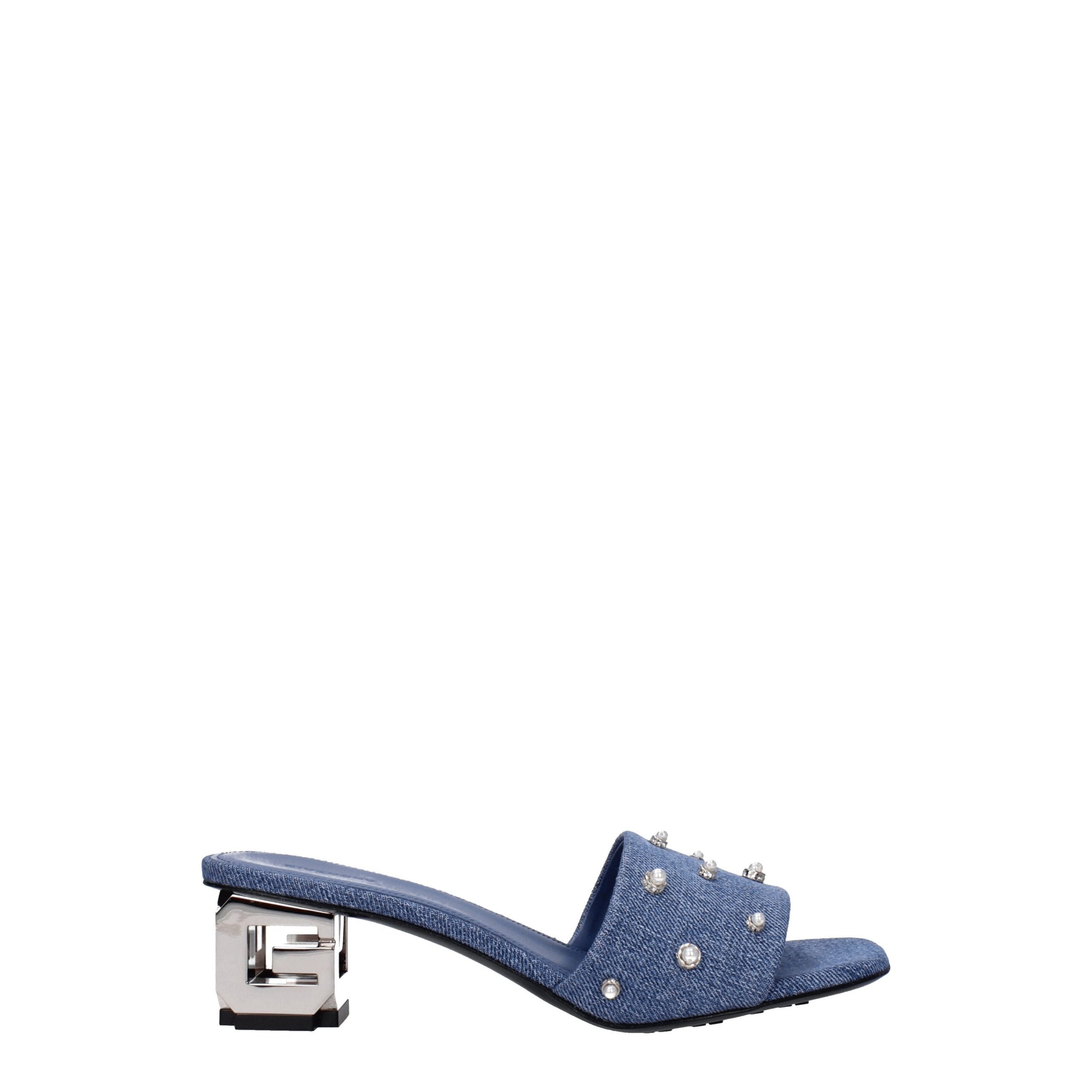 Blue Fabric Flat Sandals