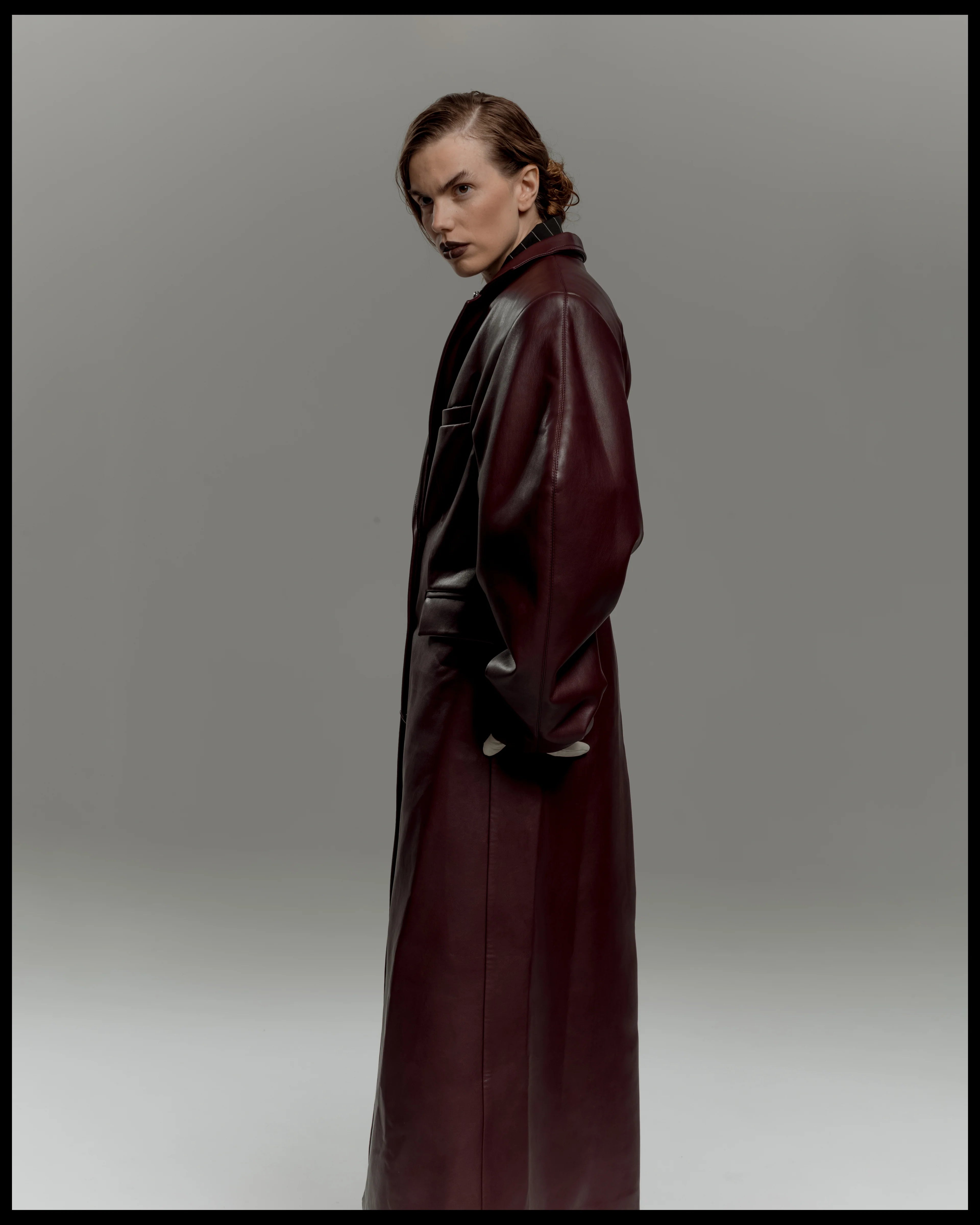 Burgundy Faux Leather Trench Coat