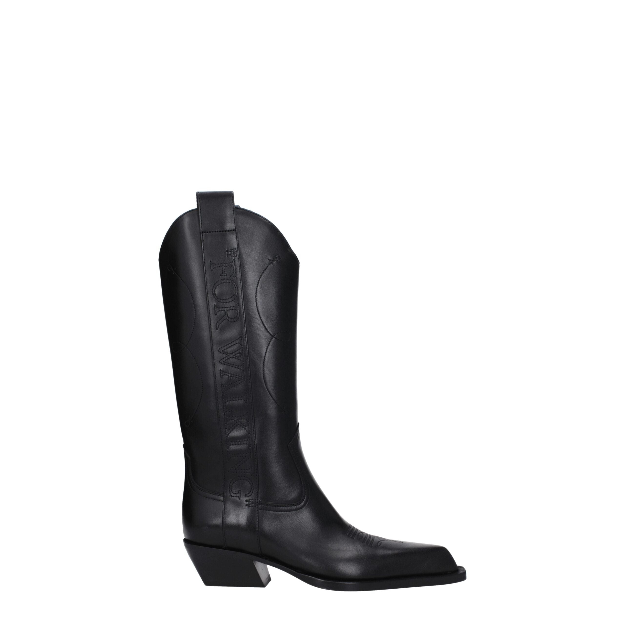 Black Leather High Heel Boots