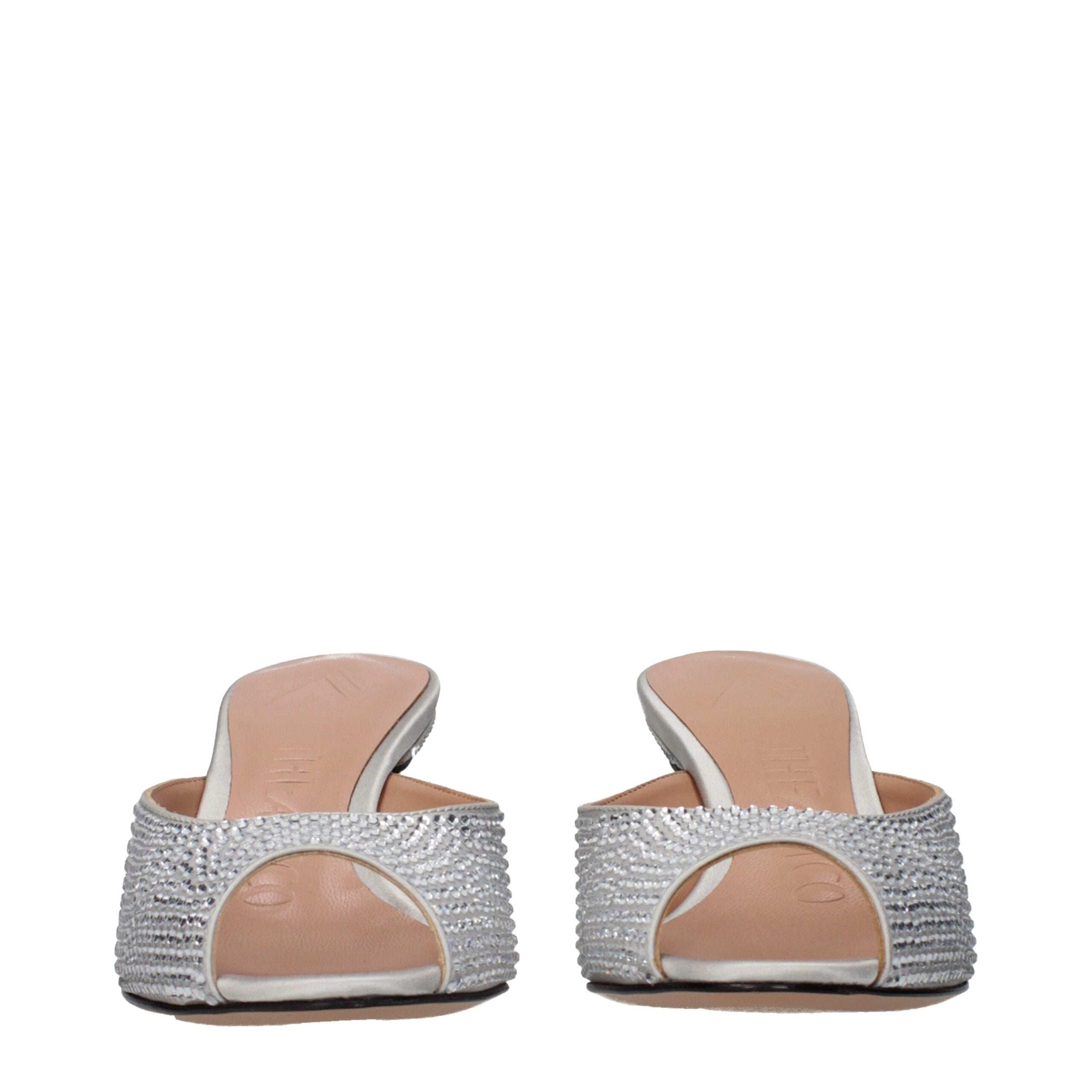 Gray Satin Stiletto Heel Sandals