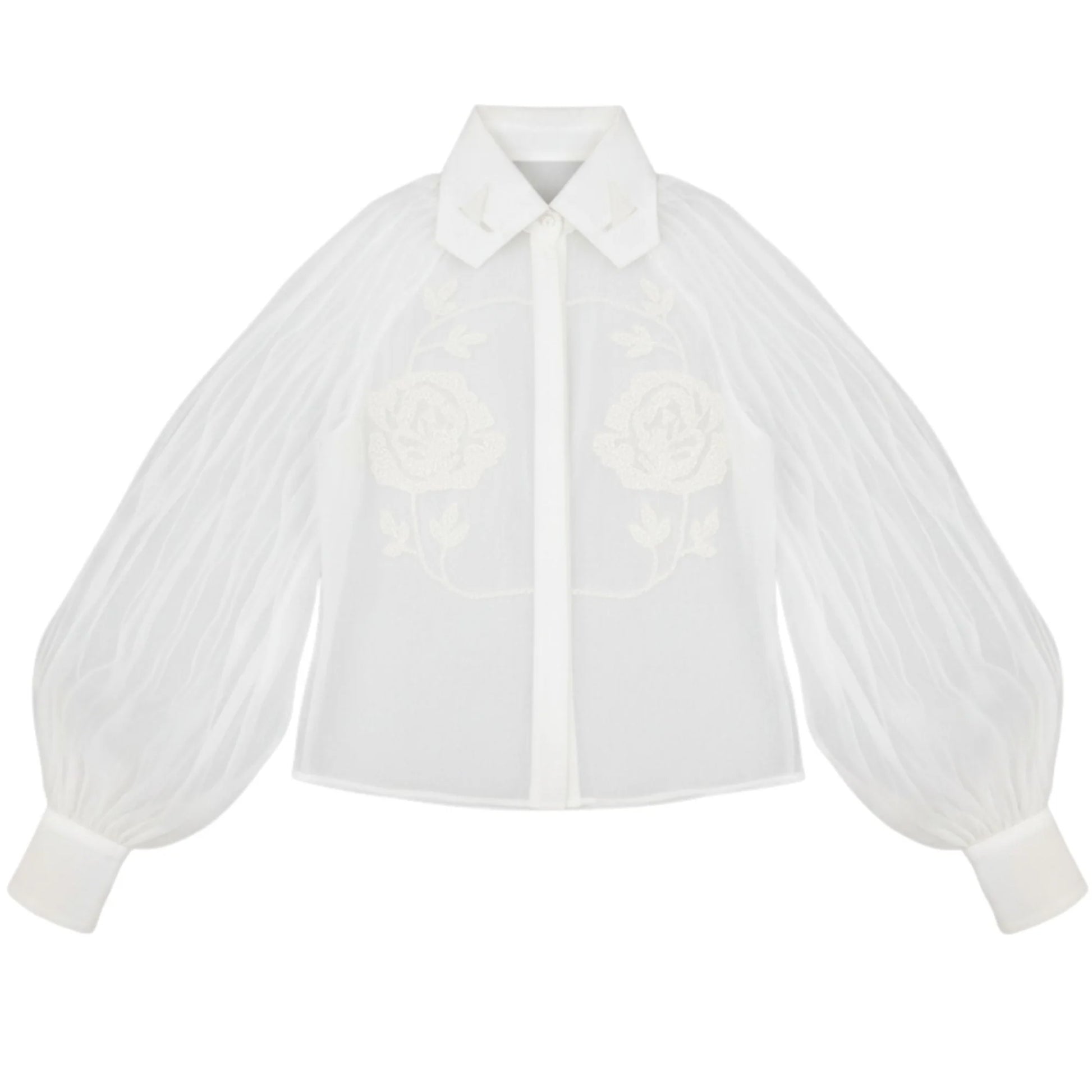 White Embroidered Rose Shirt