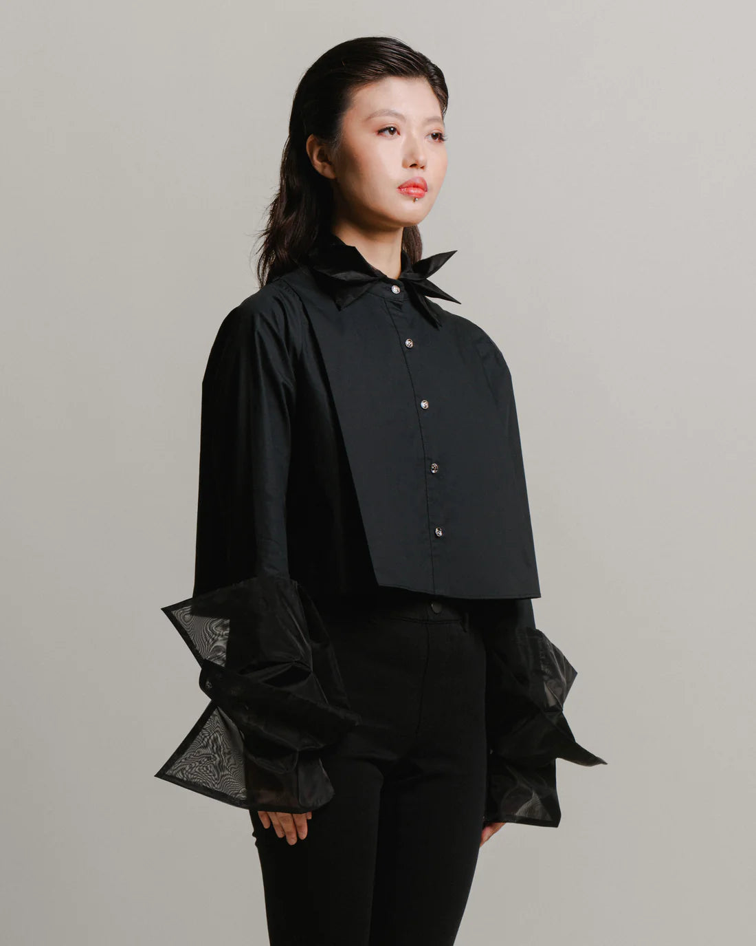 Organza Cropped Shirt - Black