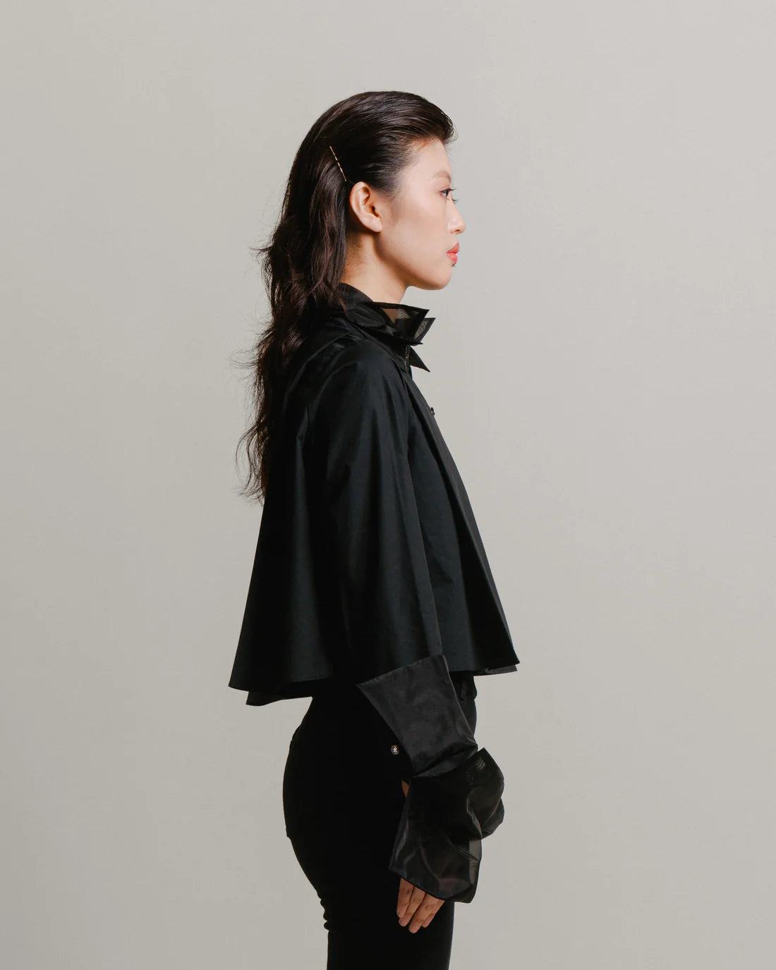 Organza Cropped Shirt - Black