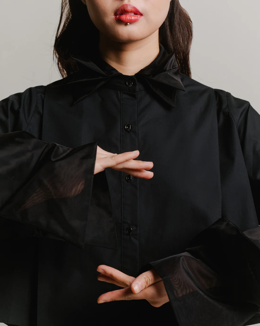 Organza Cropped Shirt - Black