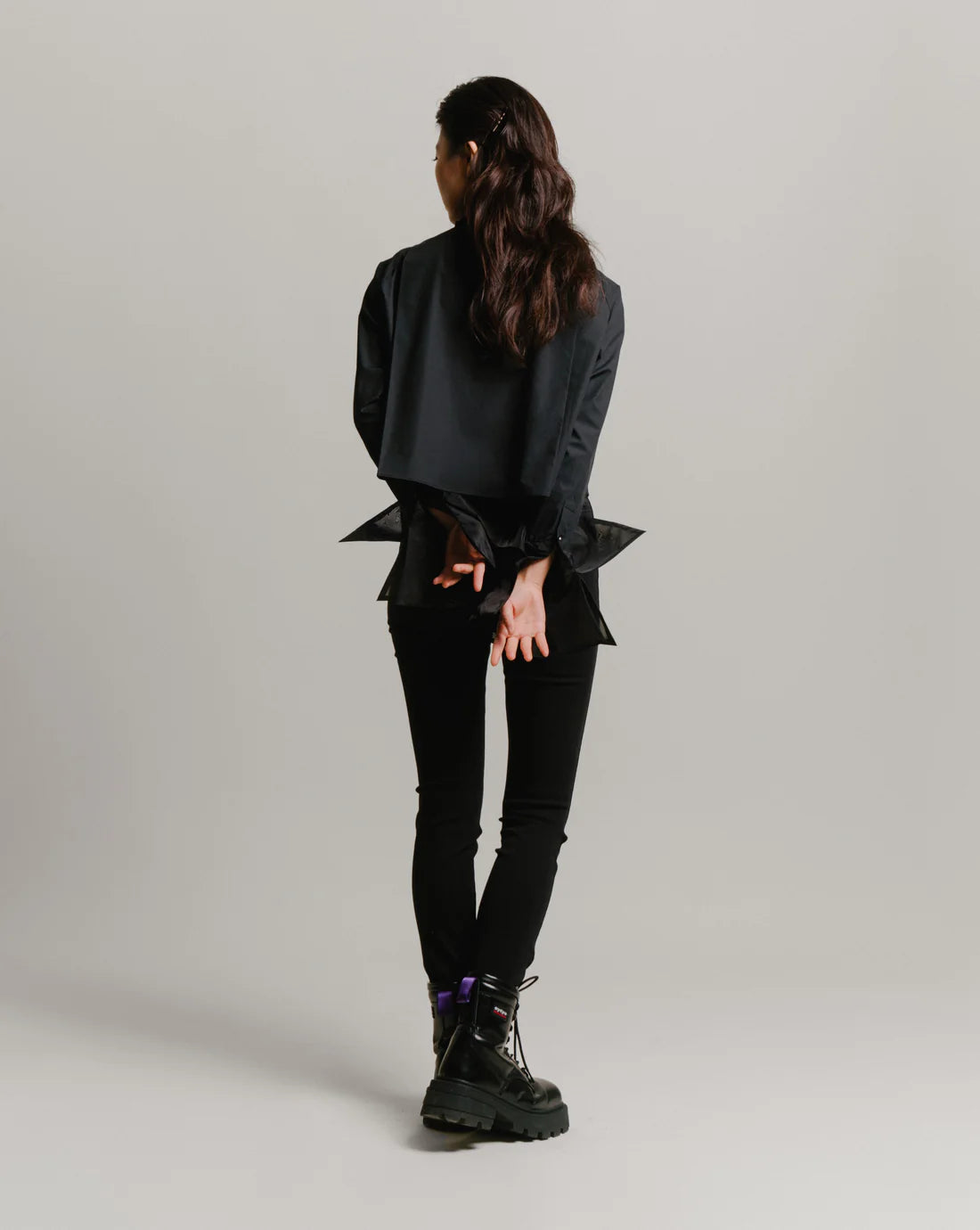 Organza Cropped Shirt - Black