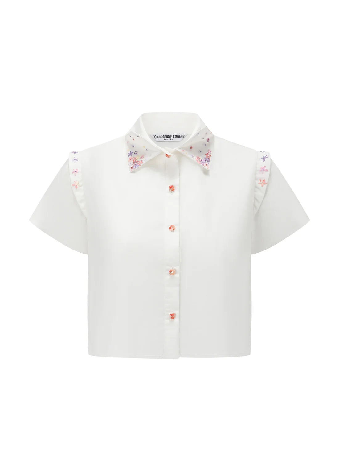 Ribbon Embroidery cropped Shirt - White or Black