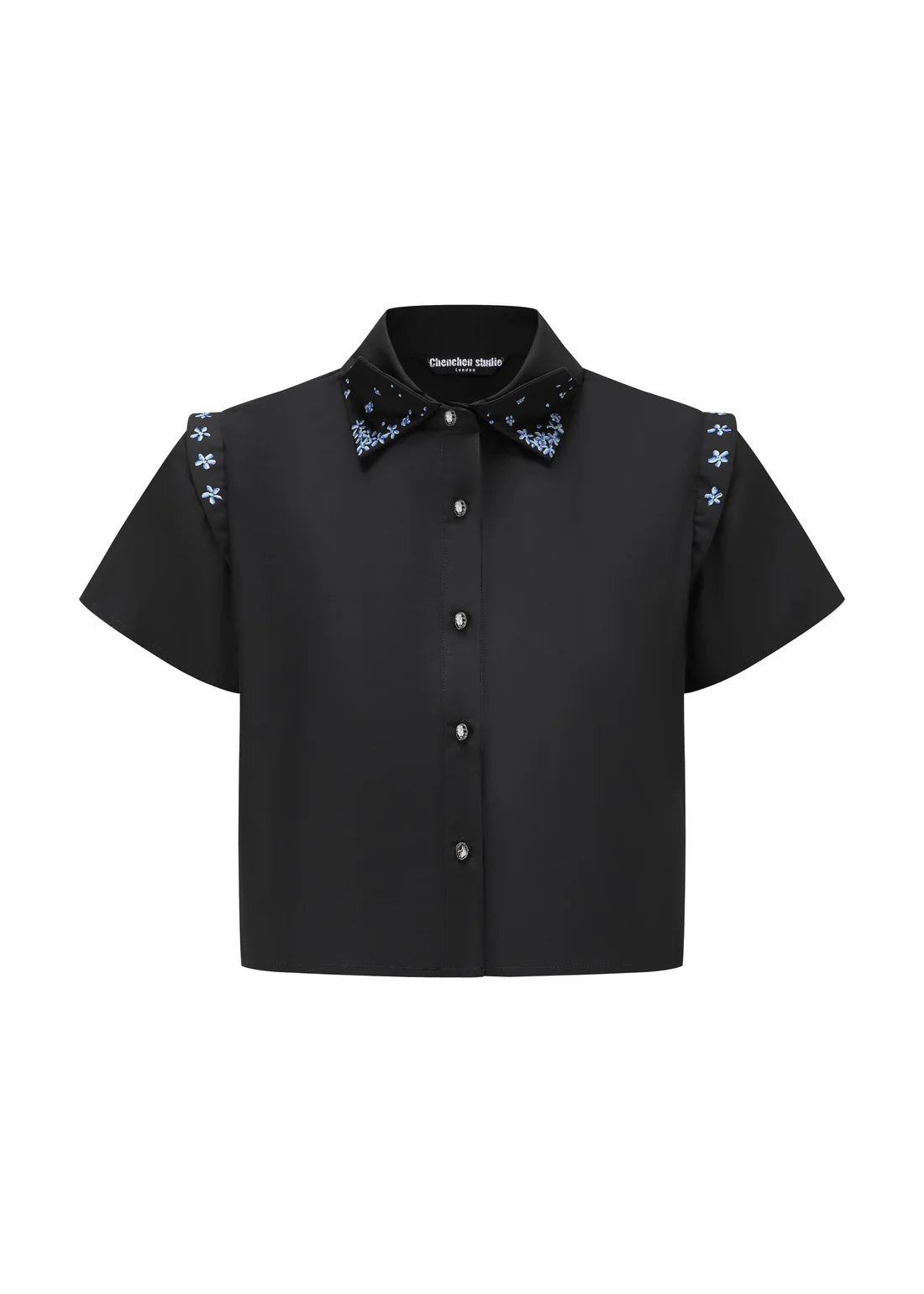 Ribbon Embroidery cropped Shirt - White or Black
