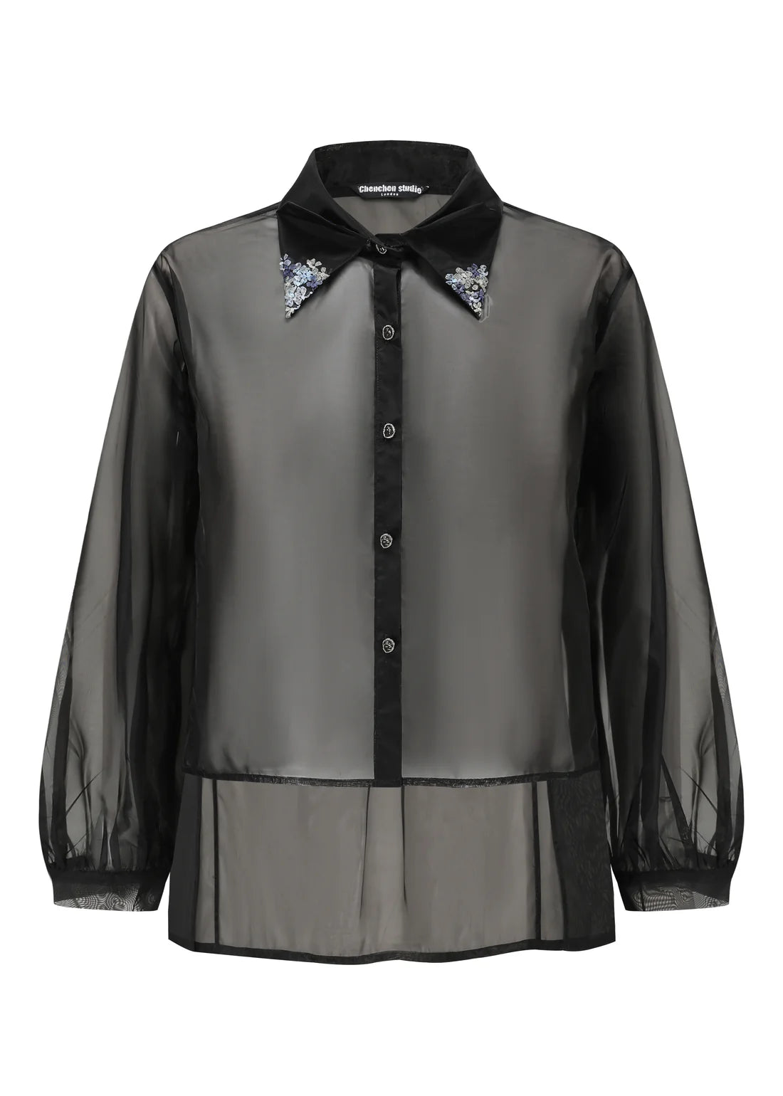 French Silk Ribbon Embroidery Organza Blouse - White or Black