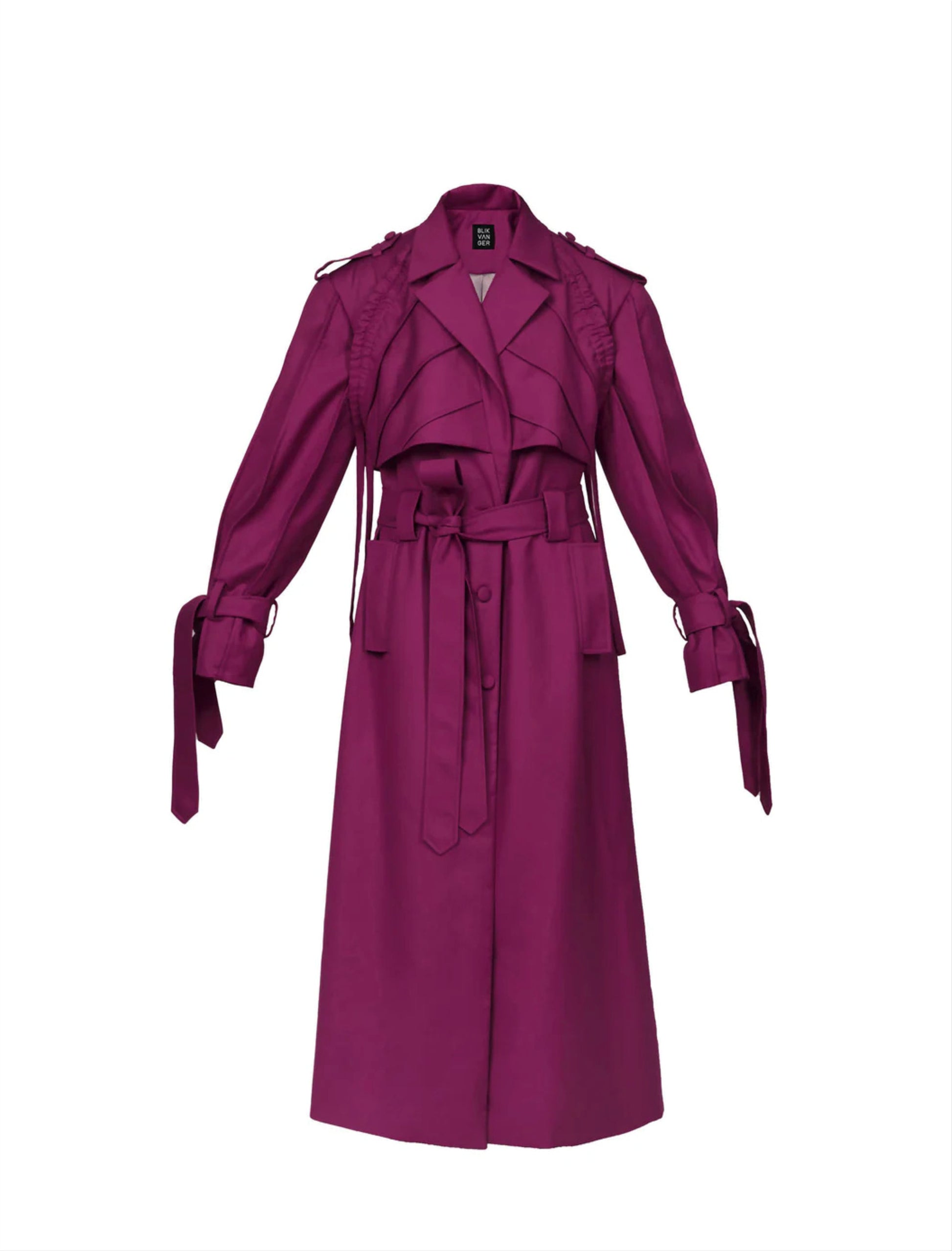 Dark Purple Cotton-Blend Wide-Shoulder Trench