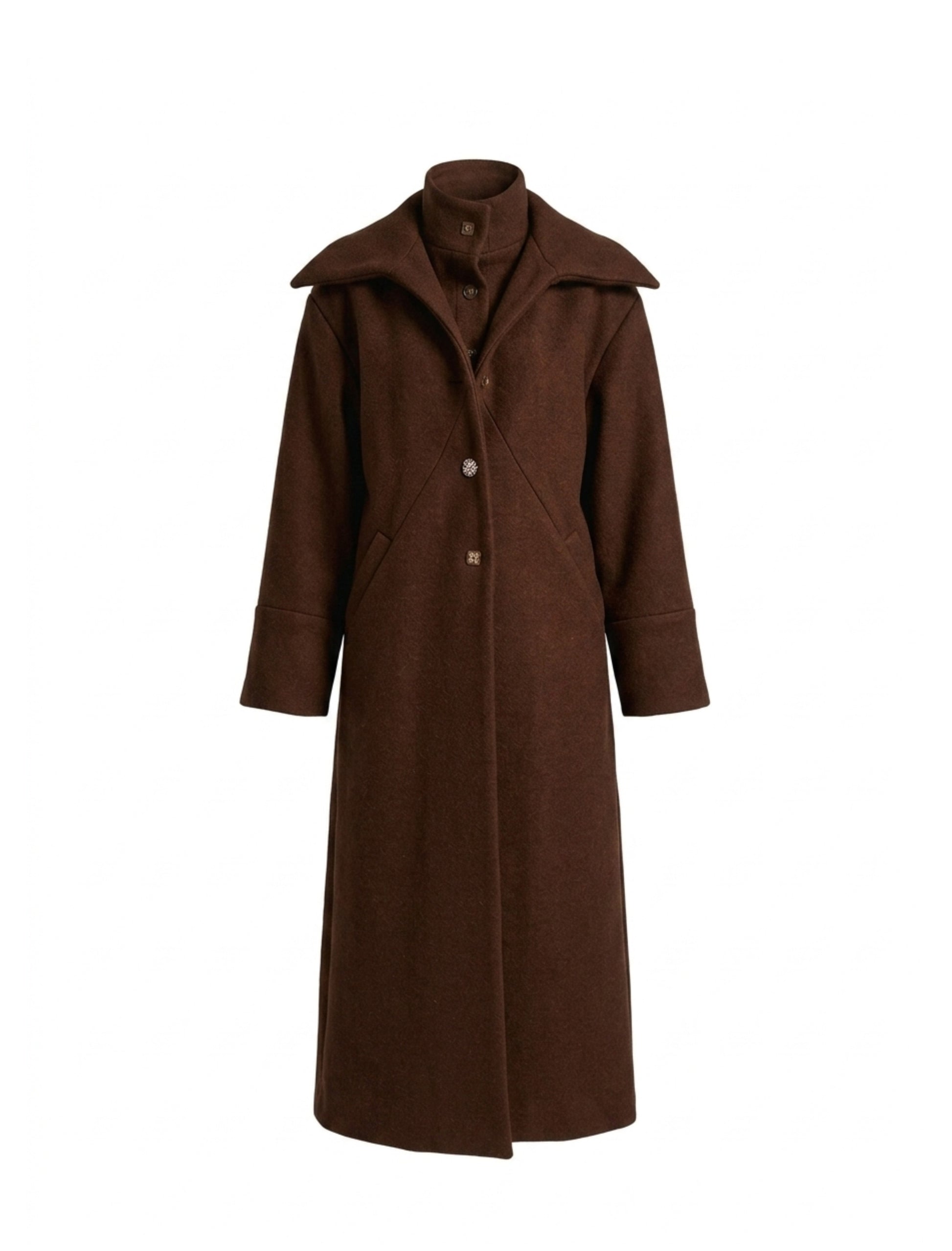 Rust Brown Wool-Blend Coat with Side Slits