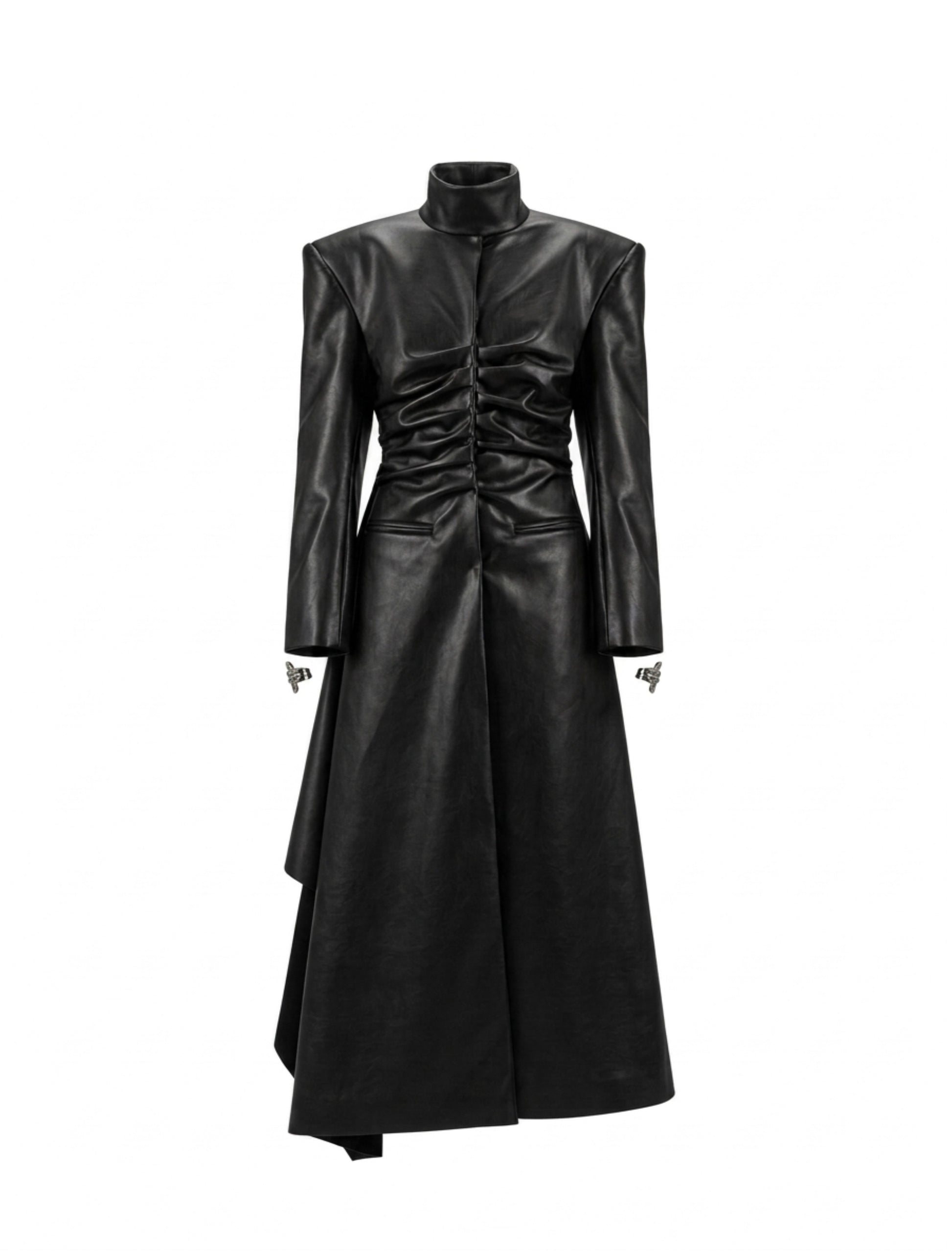 Black Faux Leather Maxi Trench Coat