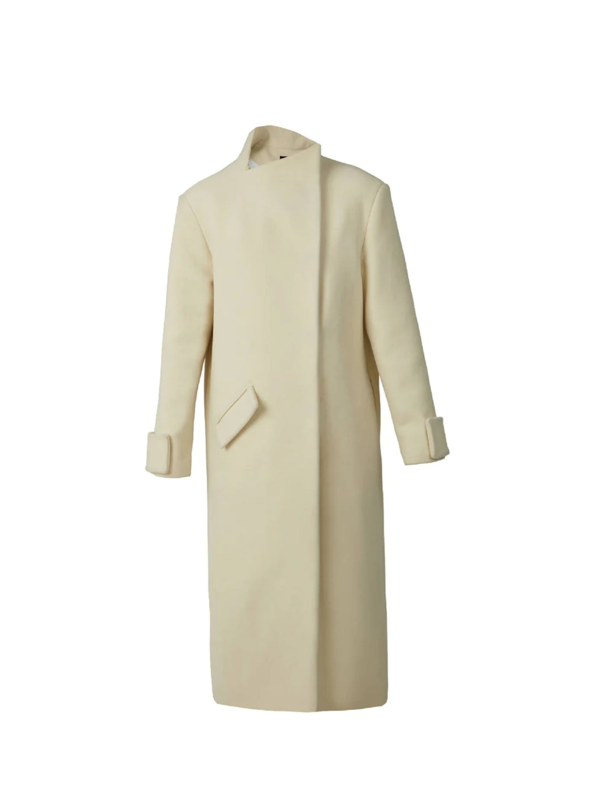 Milky White Asymmetric High-Neck Coat