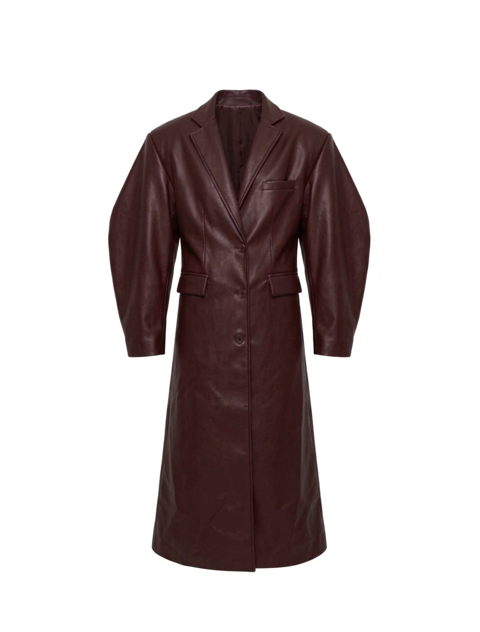 Burgundy Faux Leather Trench Coat