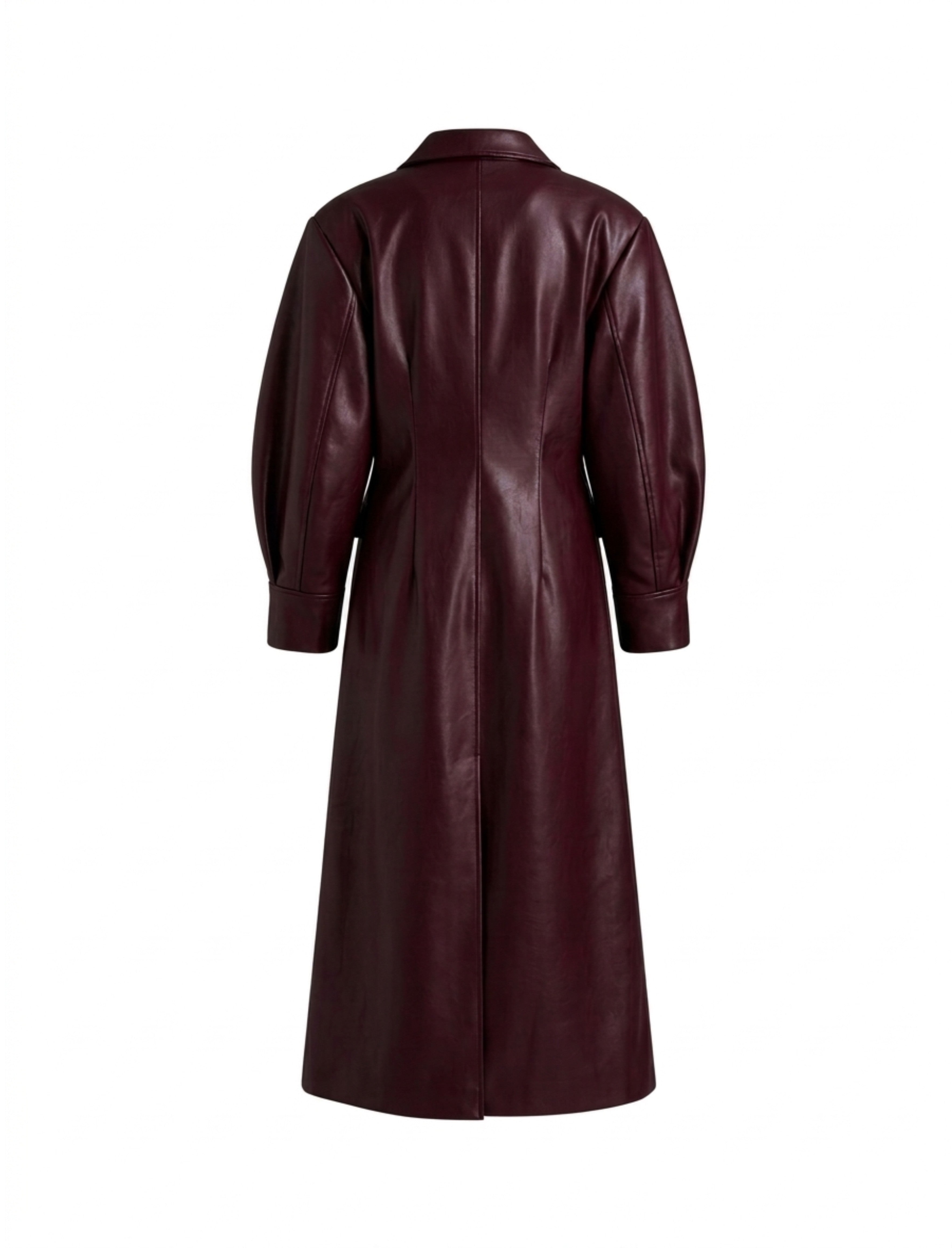 Burgundy Faux Leather Trench Coat