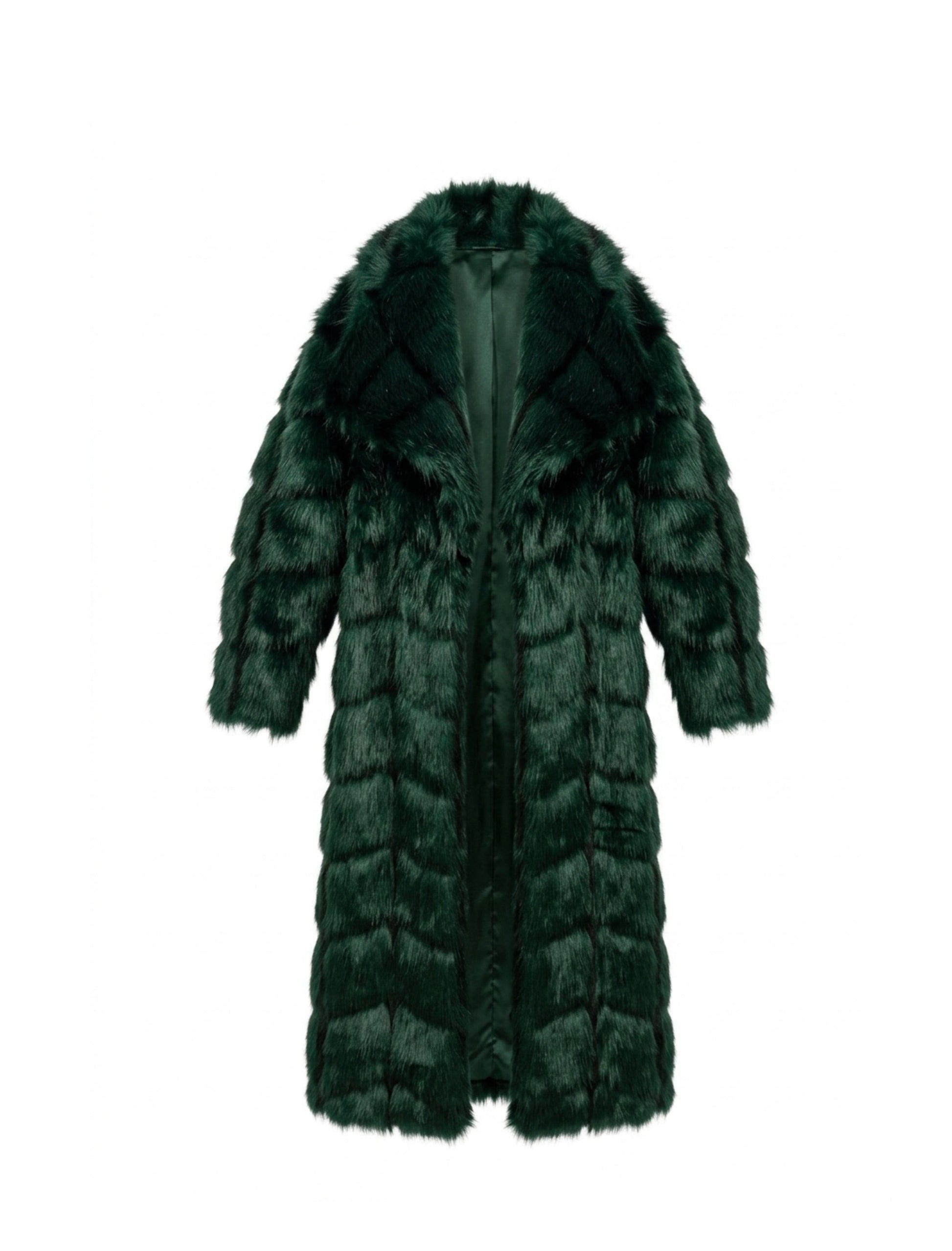 Emerald Green Tiered Faux Fur Maxi Coat