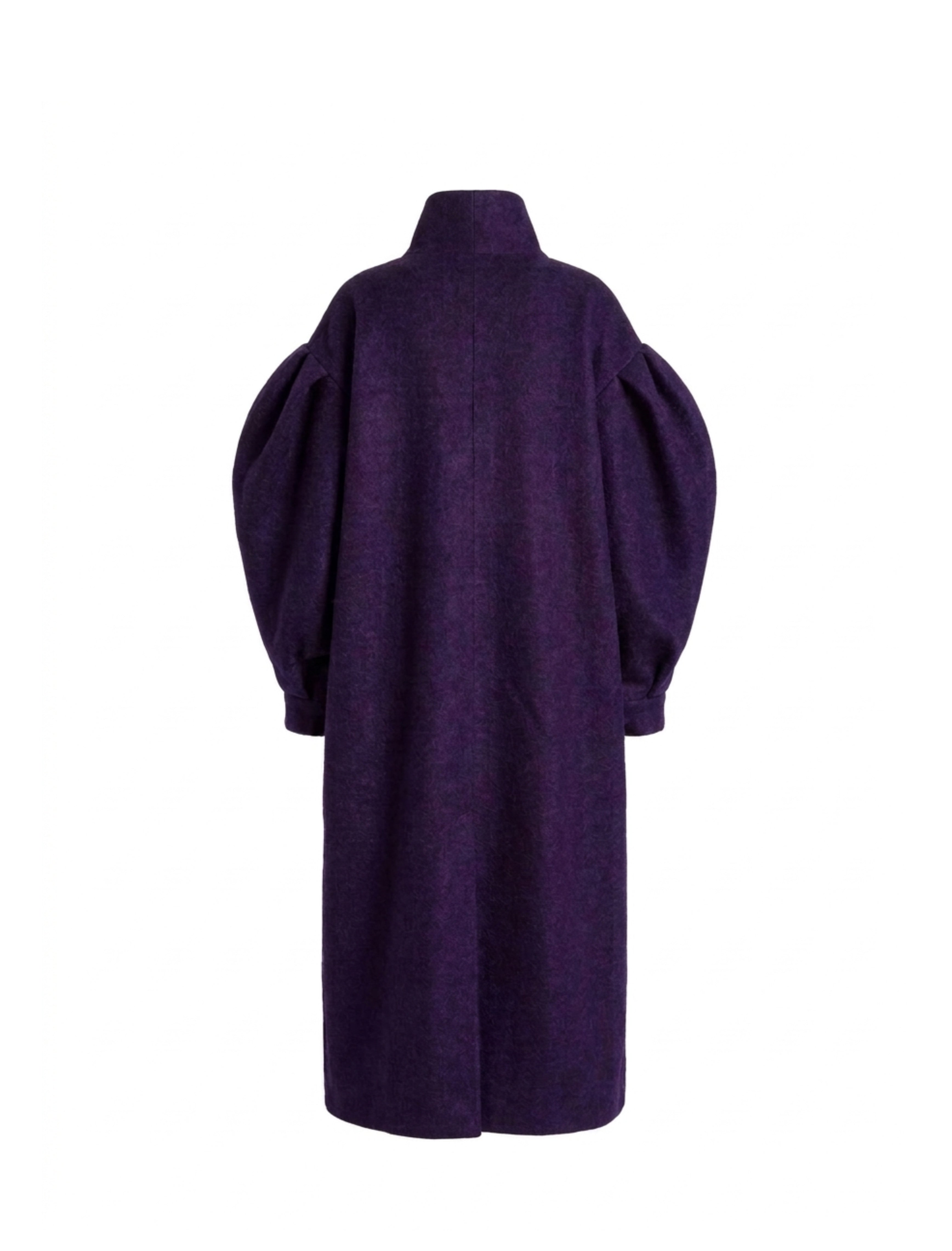 Midnight Purple Puff-Sleeve Wool-Blend Coat