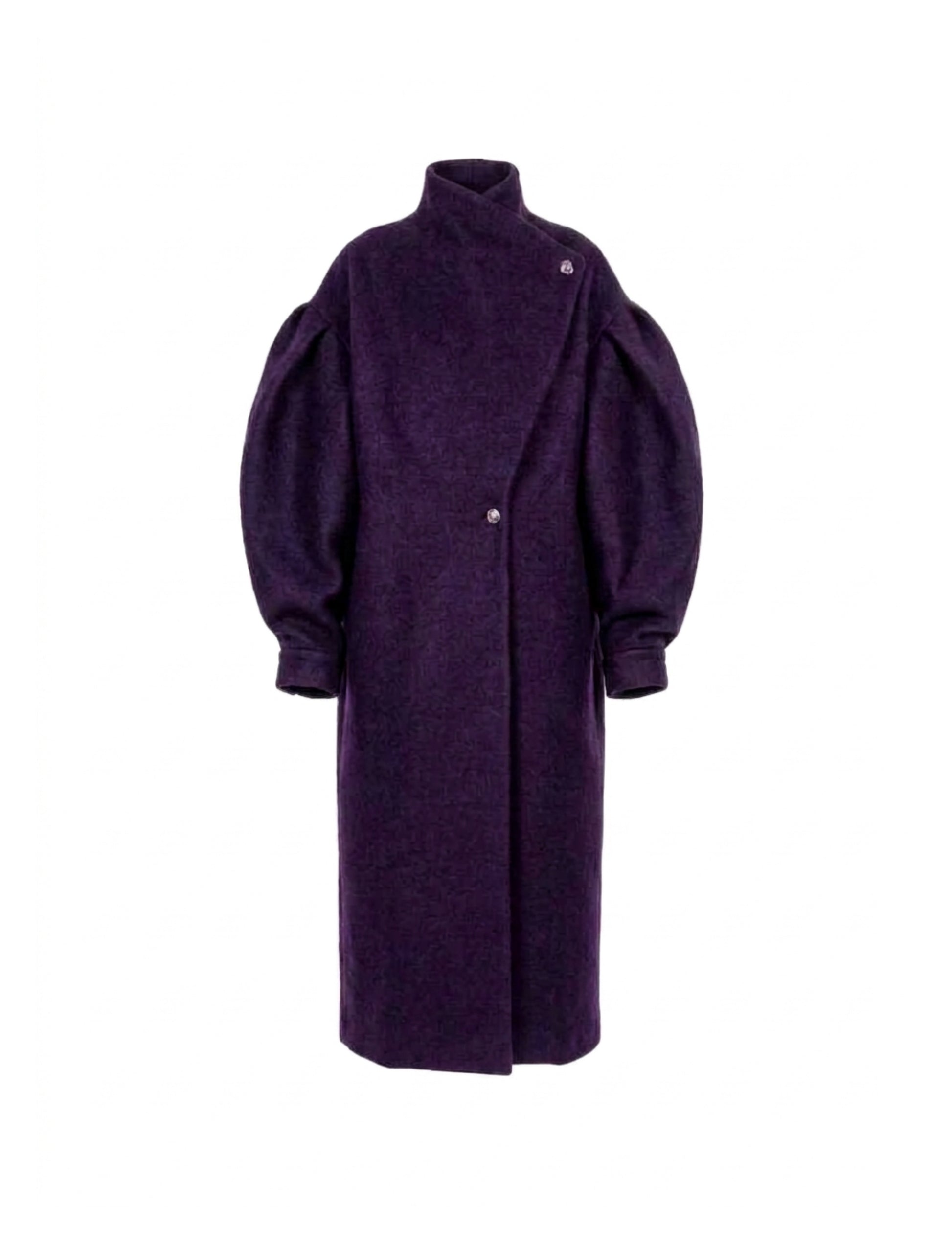 Midnight Purple Puff-Sleeve Wool-Blend Coat