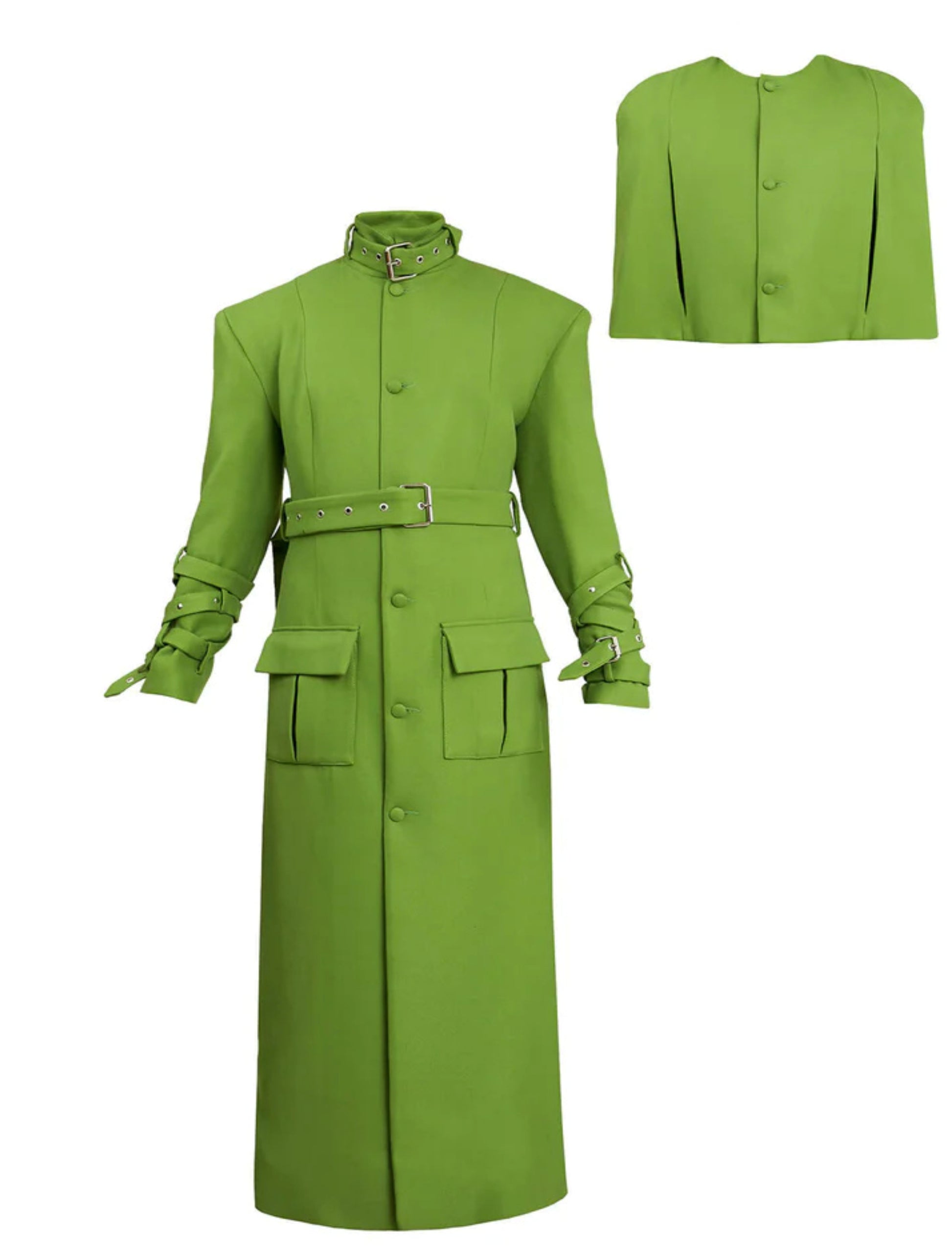 Layered Lime-Green Coat with Detachable Cape