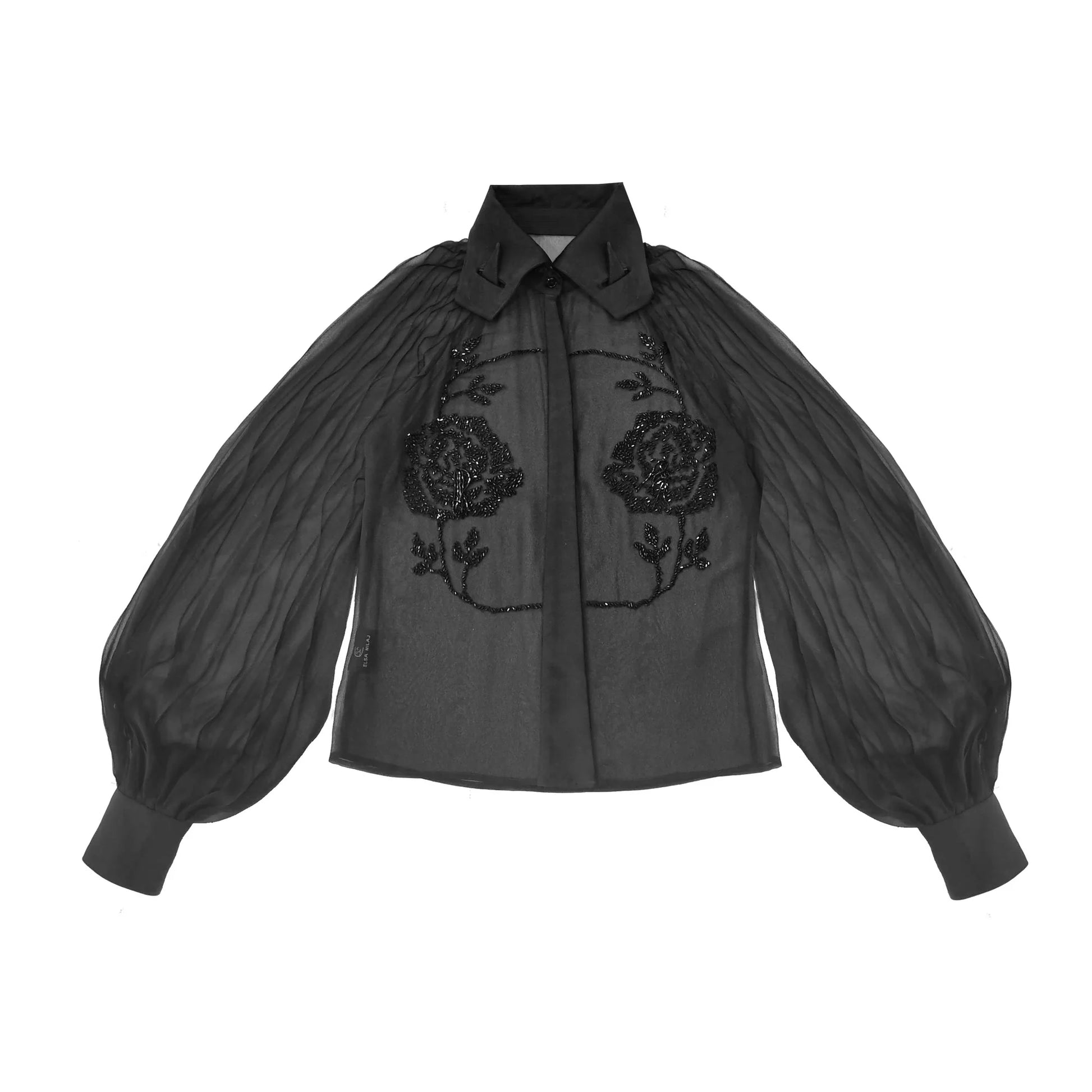 Black Embroidered Rose Shirt