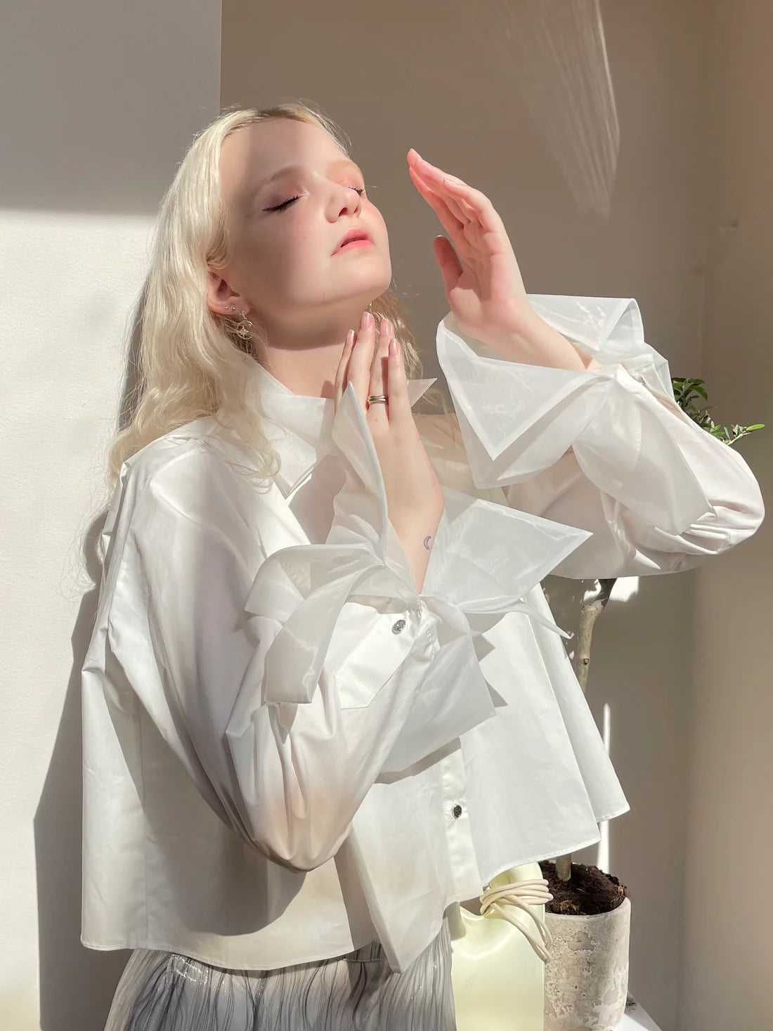 Organza Cropped Shirt - Black