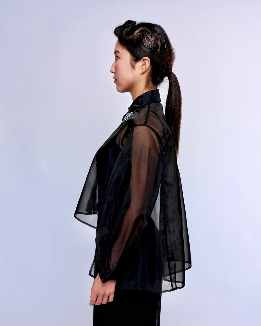French Silk Ribbon Embroidery Organza Blouse - White or Black