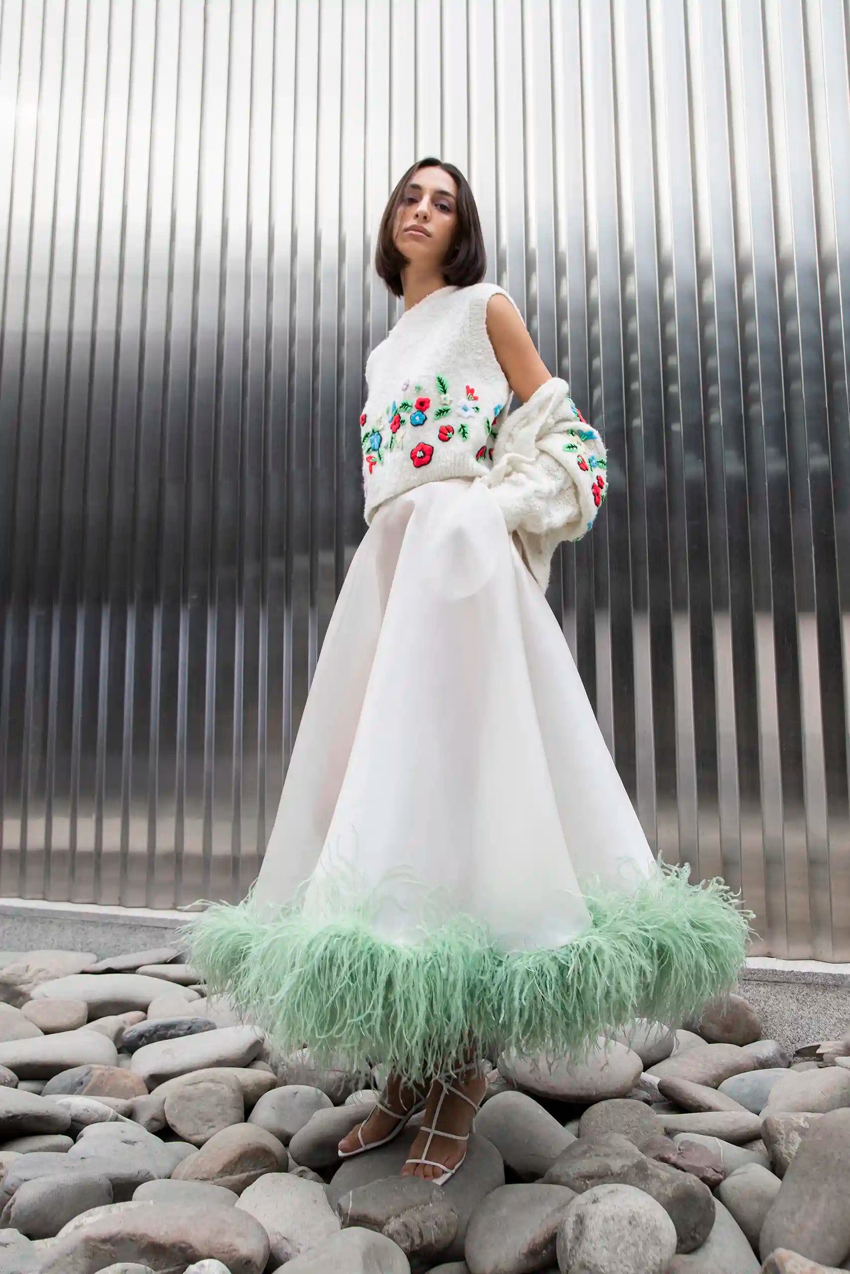 Perinne White & Green Skirt