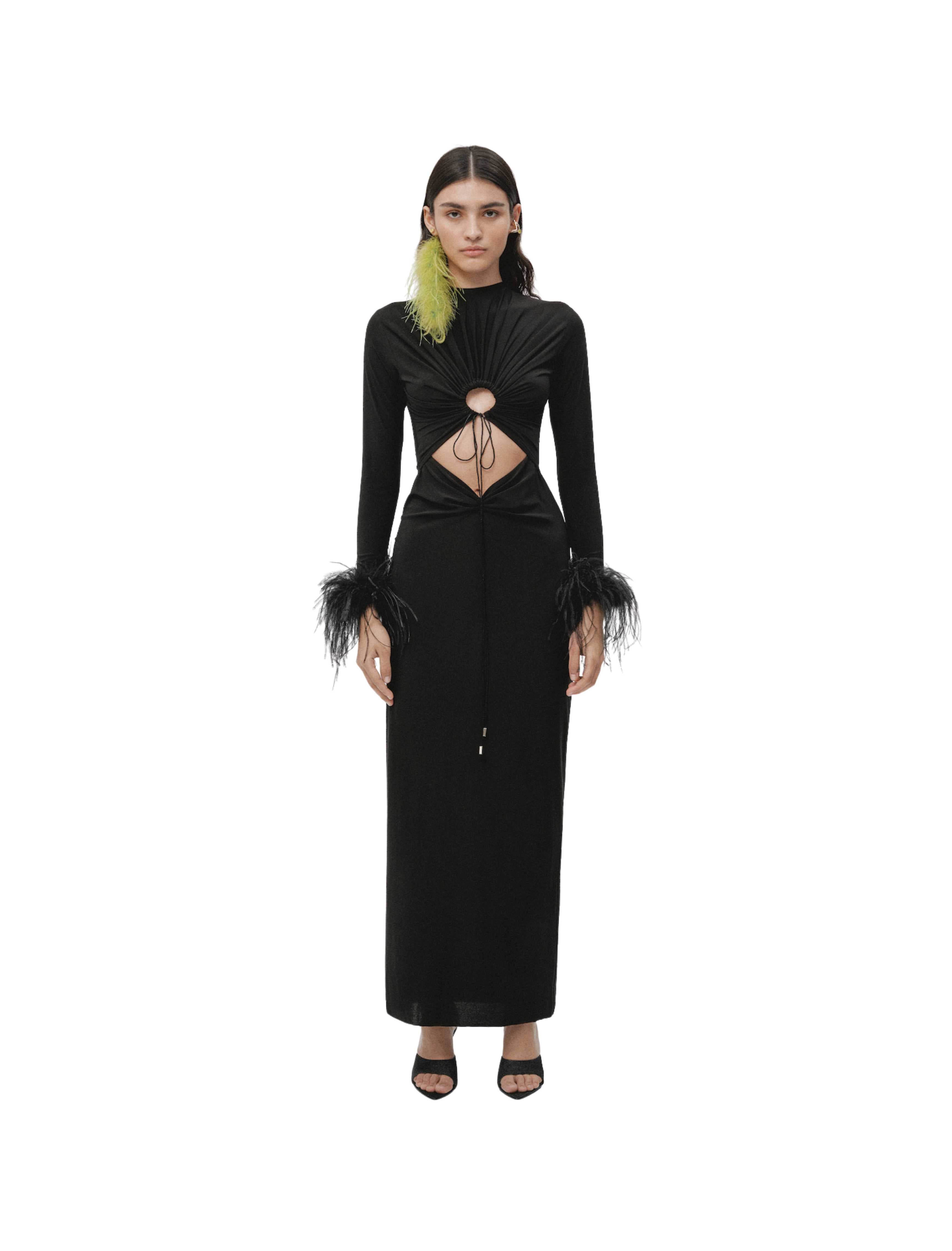 Knitted Dress and Feathers In Black