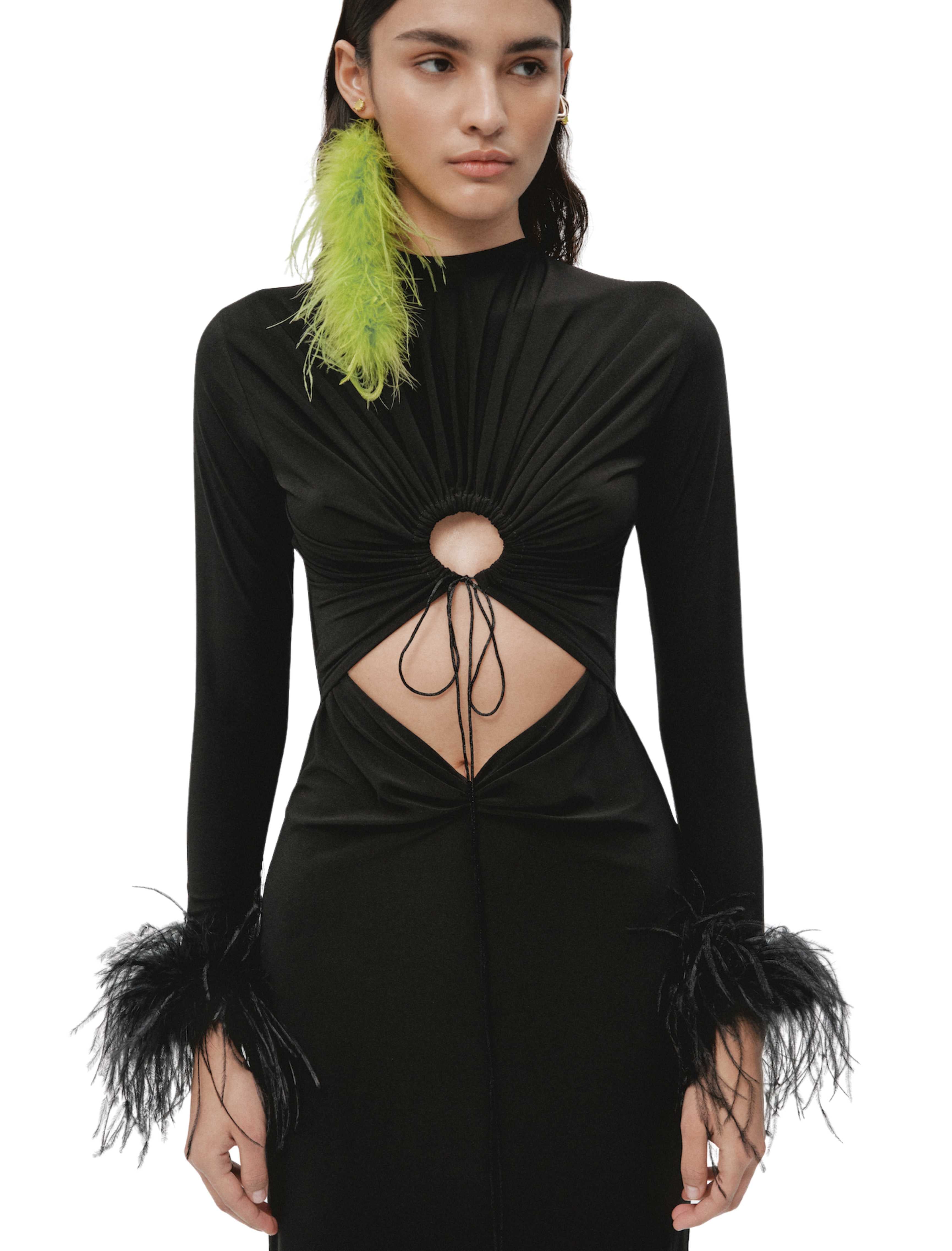 Knitted Dress and Feathers In Black