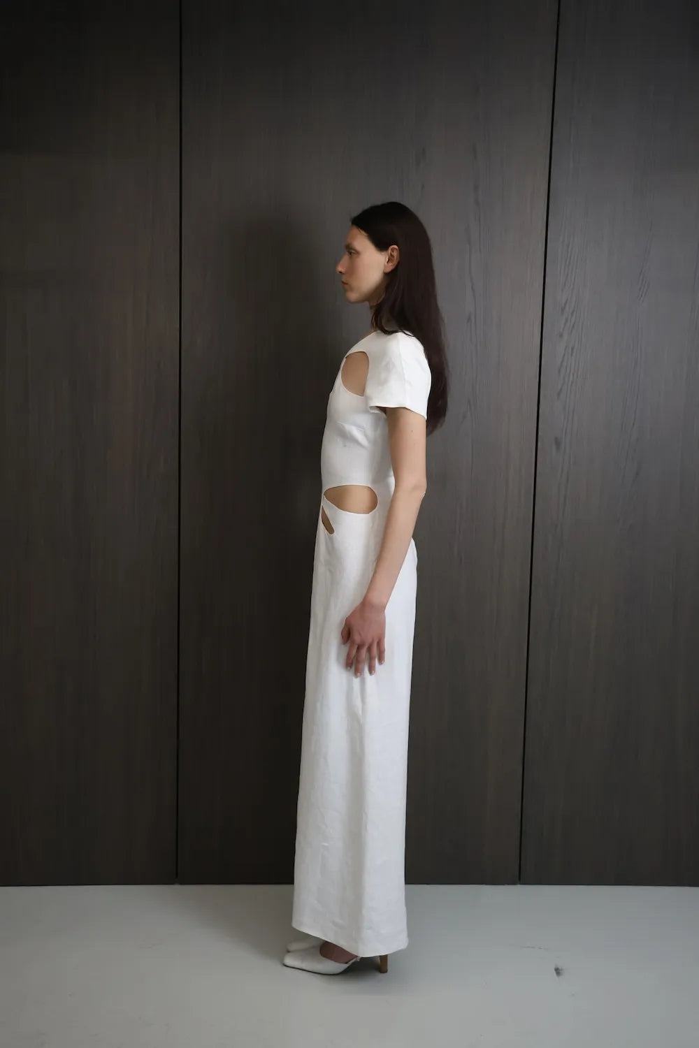 MISA White Linen Long Dress