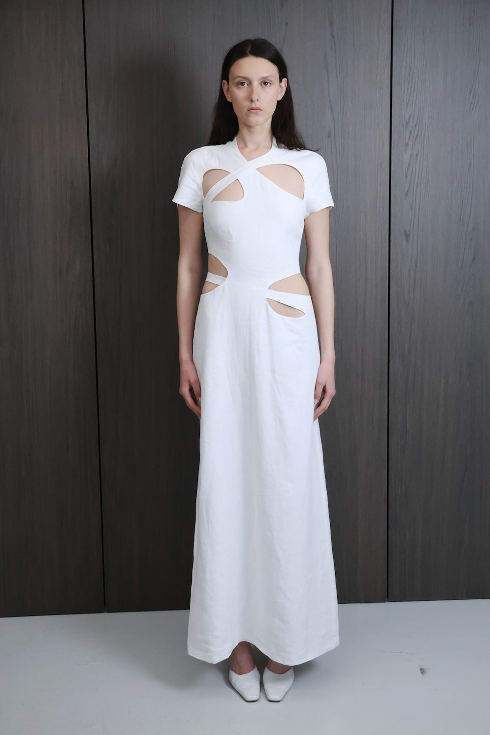 MISA White Linen Long Dress