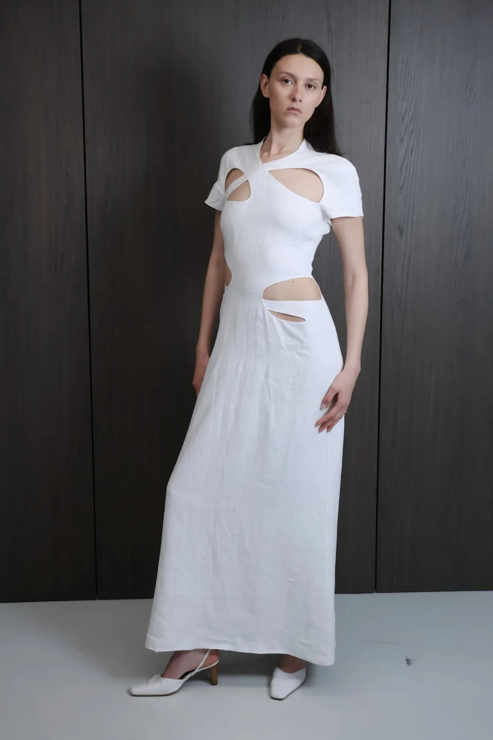 MISA White Linen Long Dress