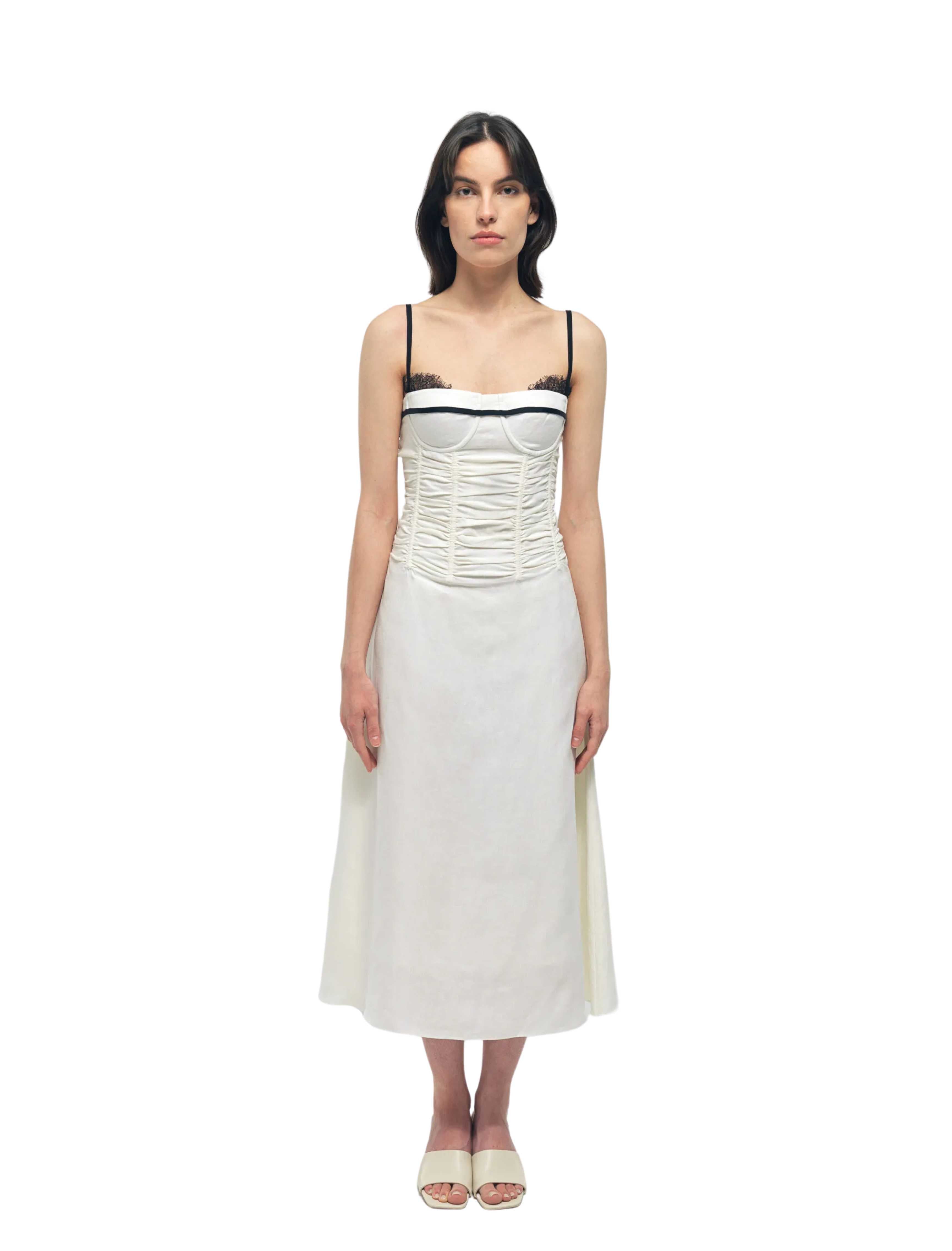 Ima White Linen A-line Corset Dress