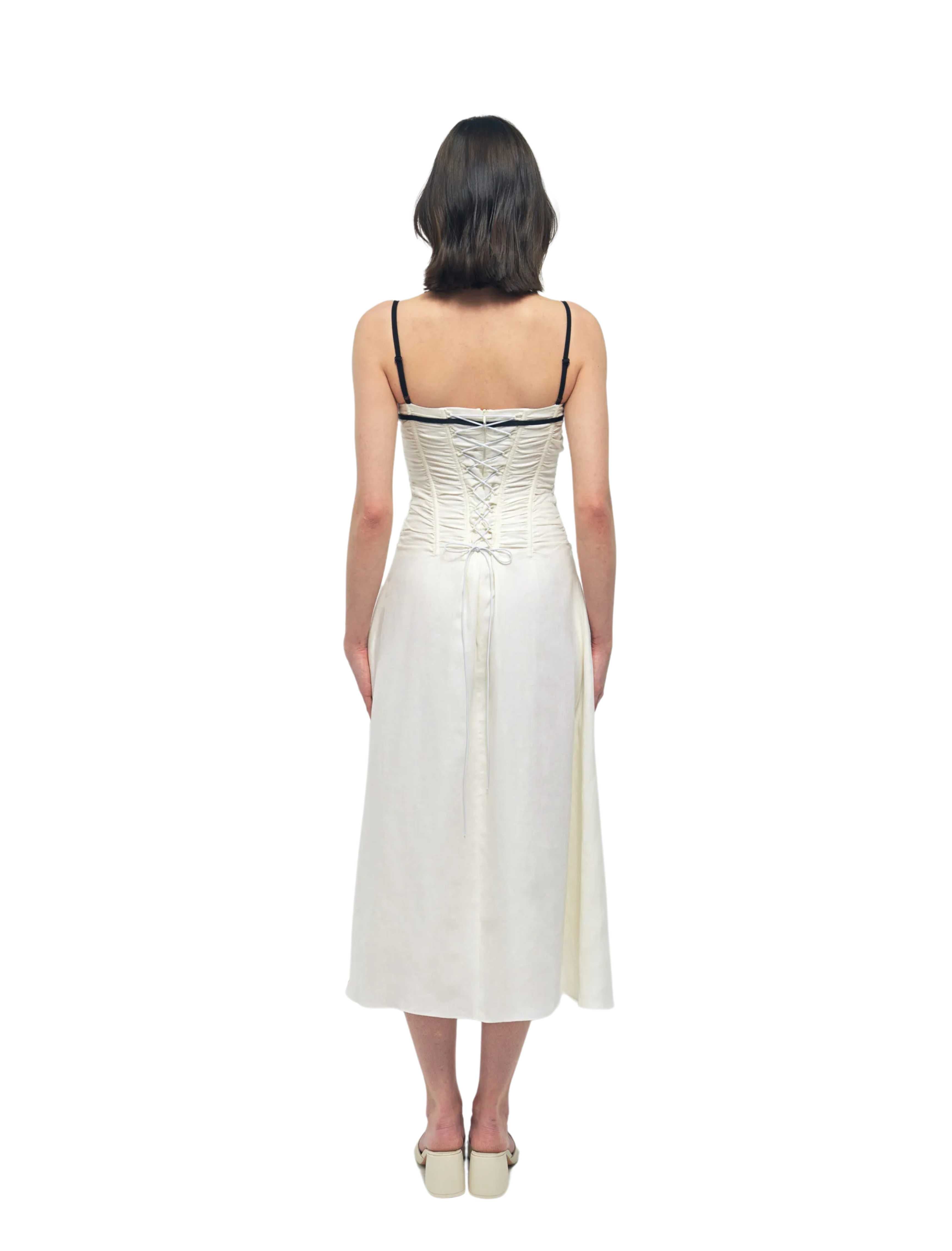Ima White Linen A-line Corset Dress