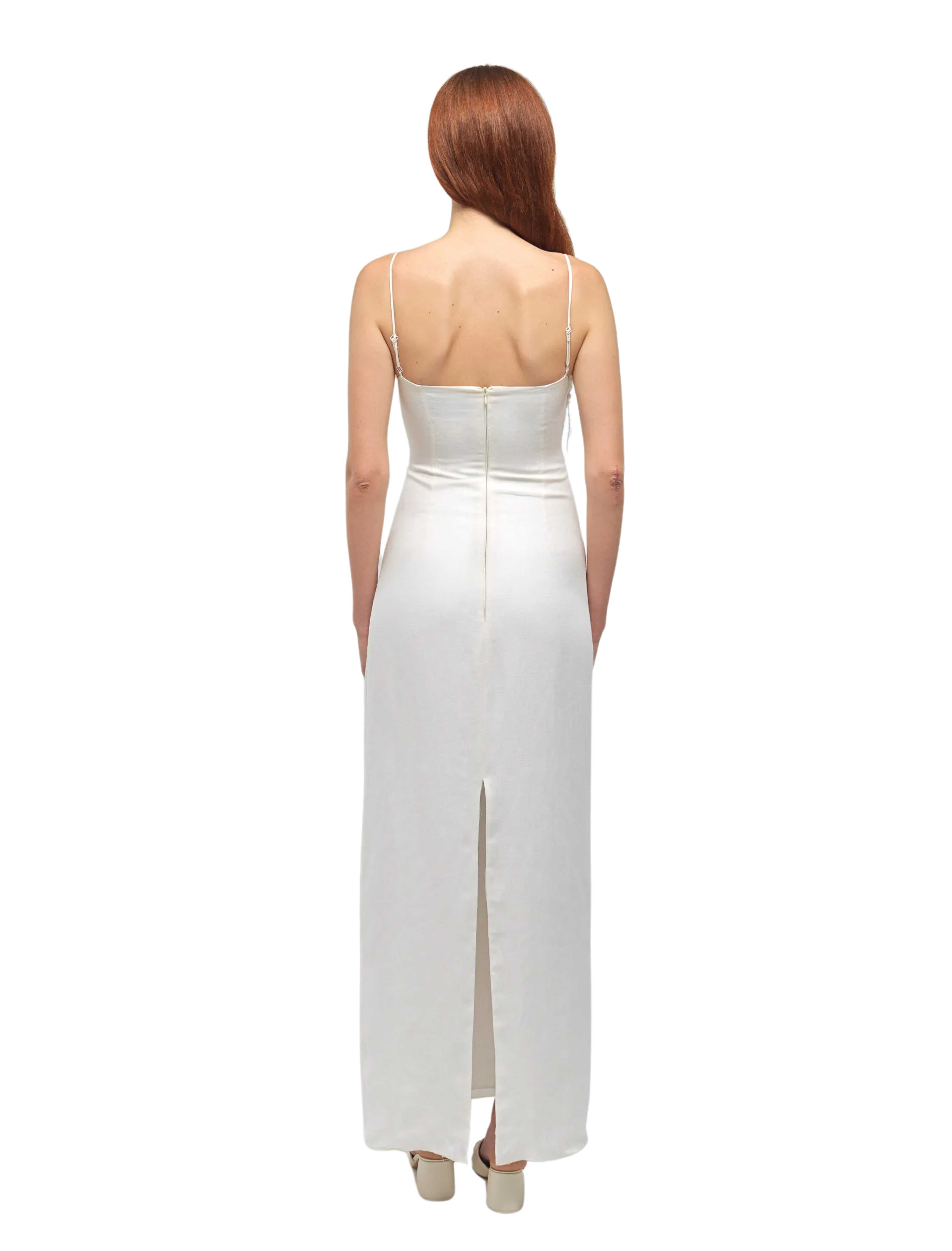 Sarah White Linen Dress With Ruffles