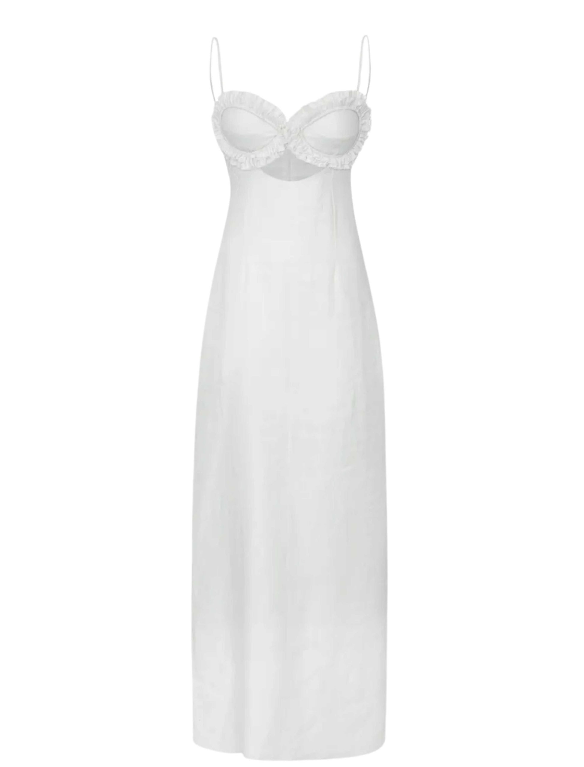 Sarah White Linen Dress With Ruffles