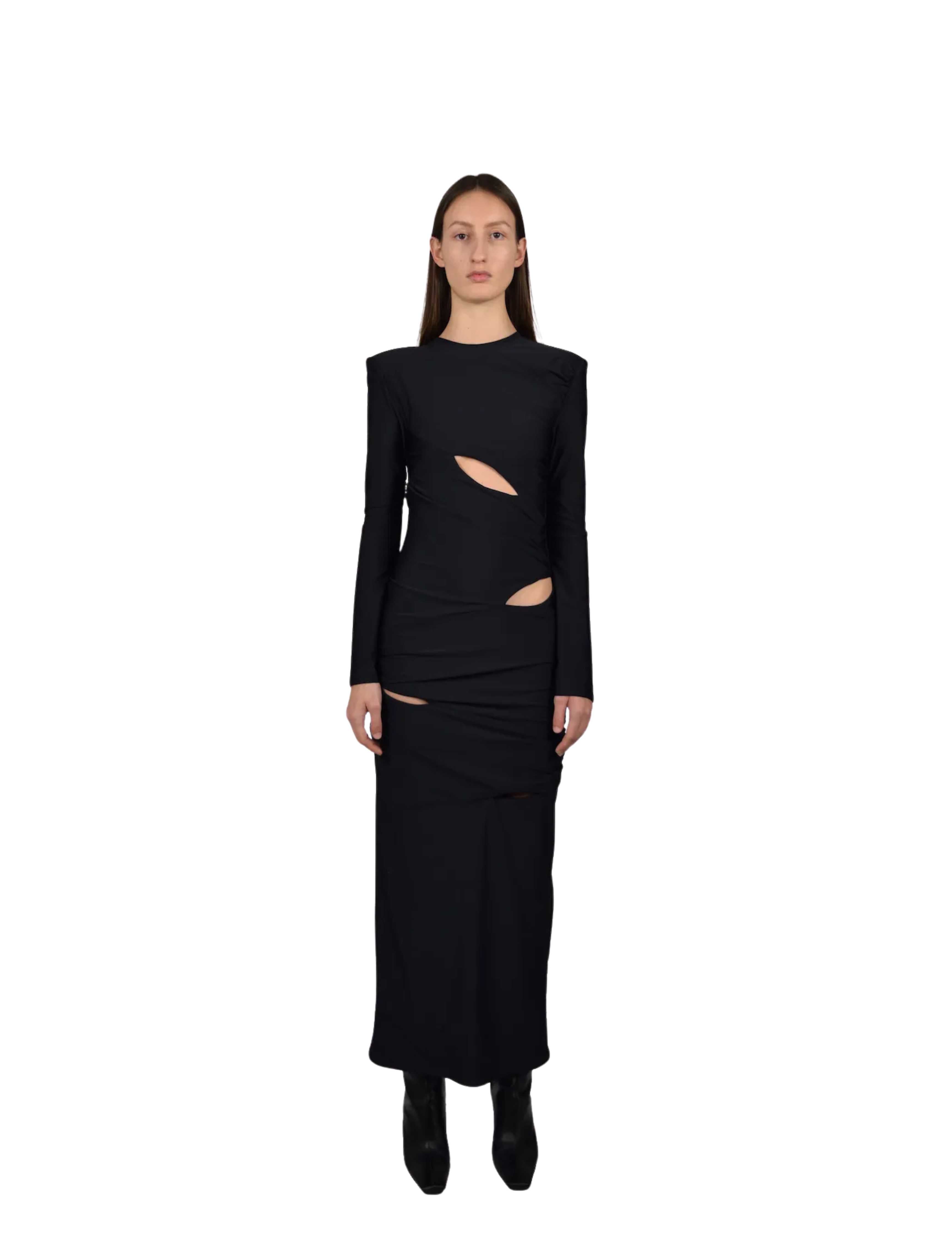 Zelle Black Long Dress with Cut Outs