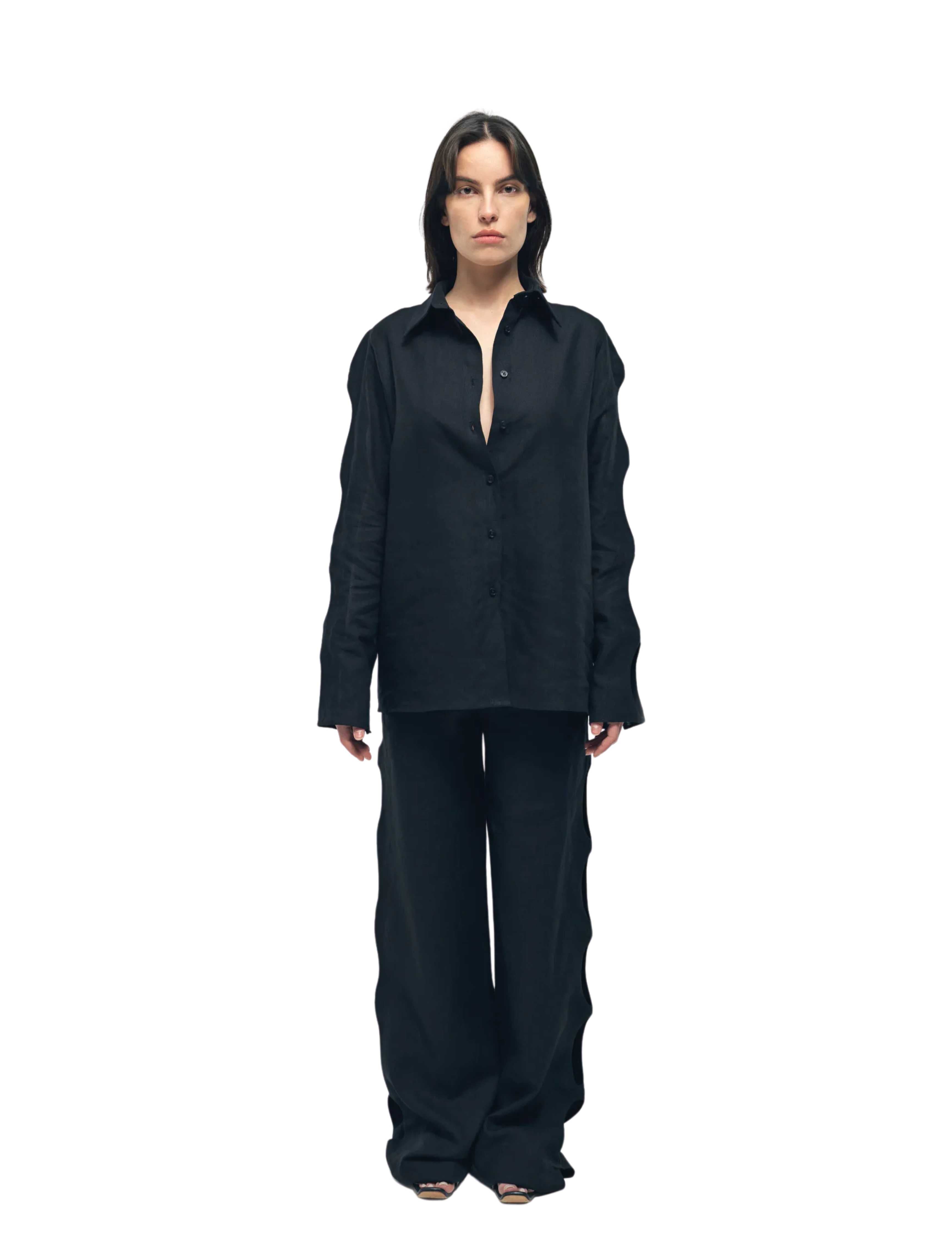 Nereus Black Cut-Out Linen Pants