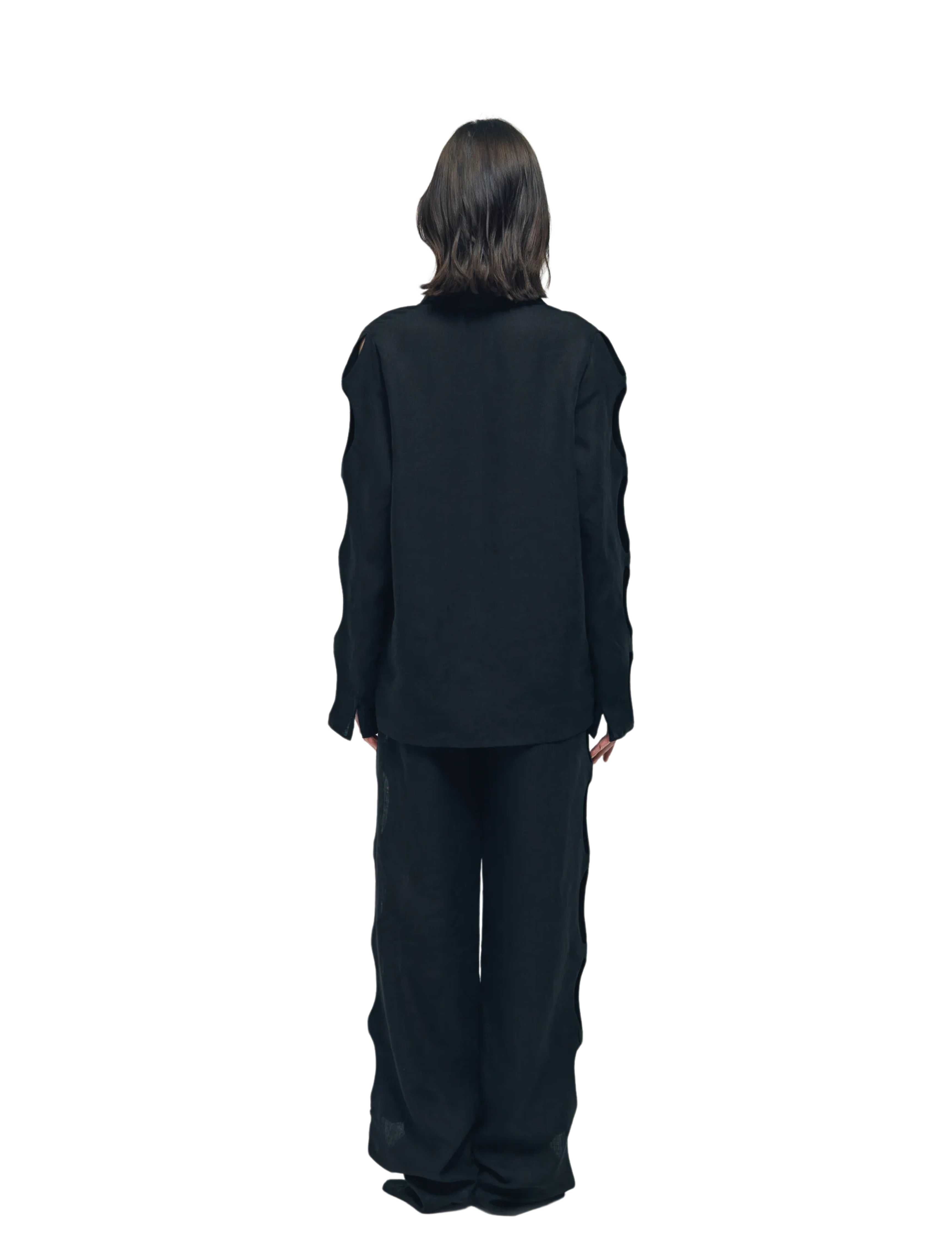 Nereus Black Cut-Out Linen Pants