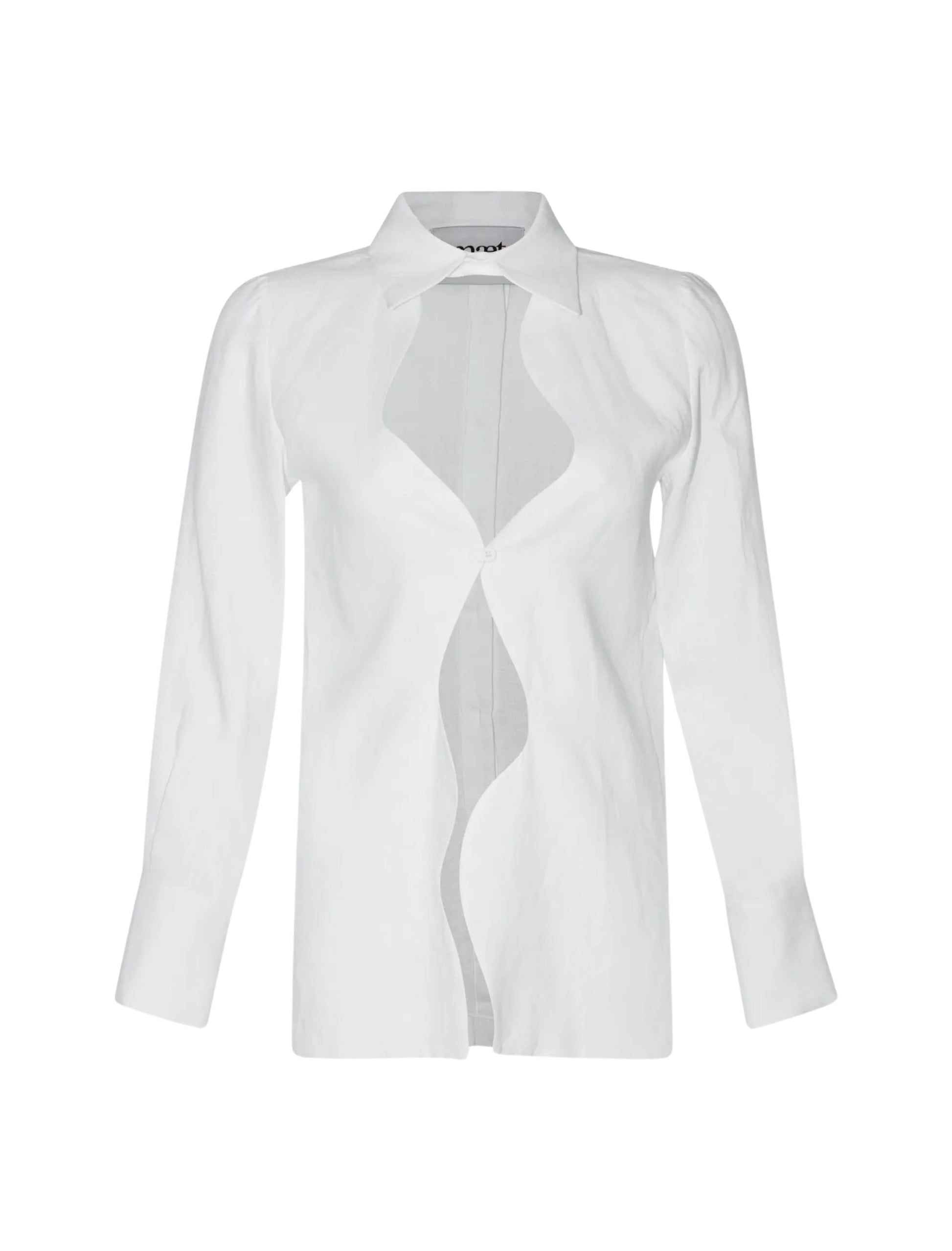 Katniss White Linen Wavy Collared Shirt