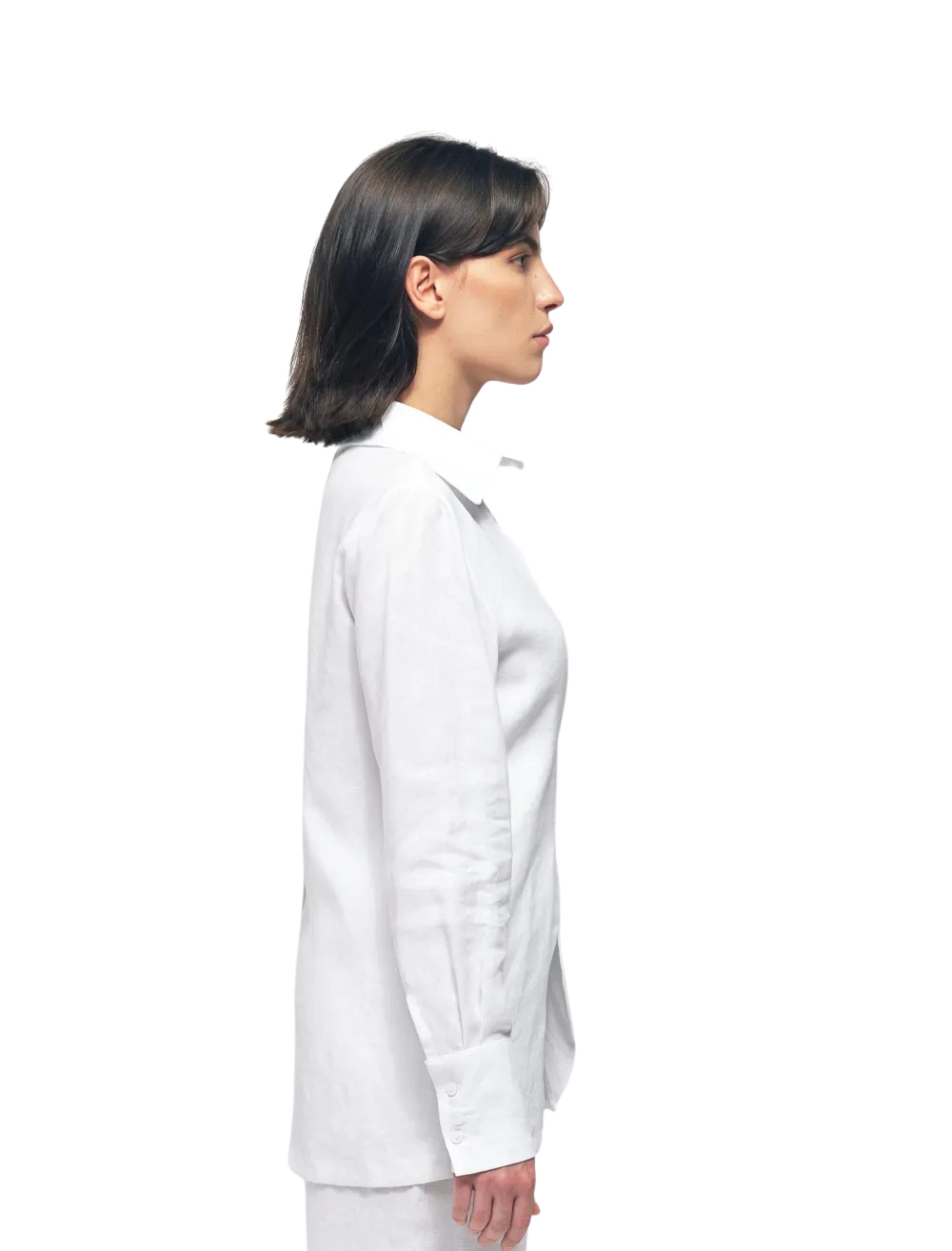 Katniss White Linen Wavy Collared Shirt