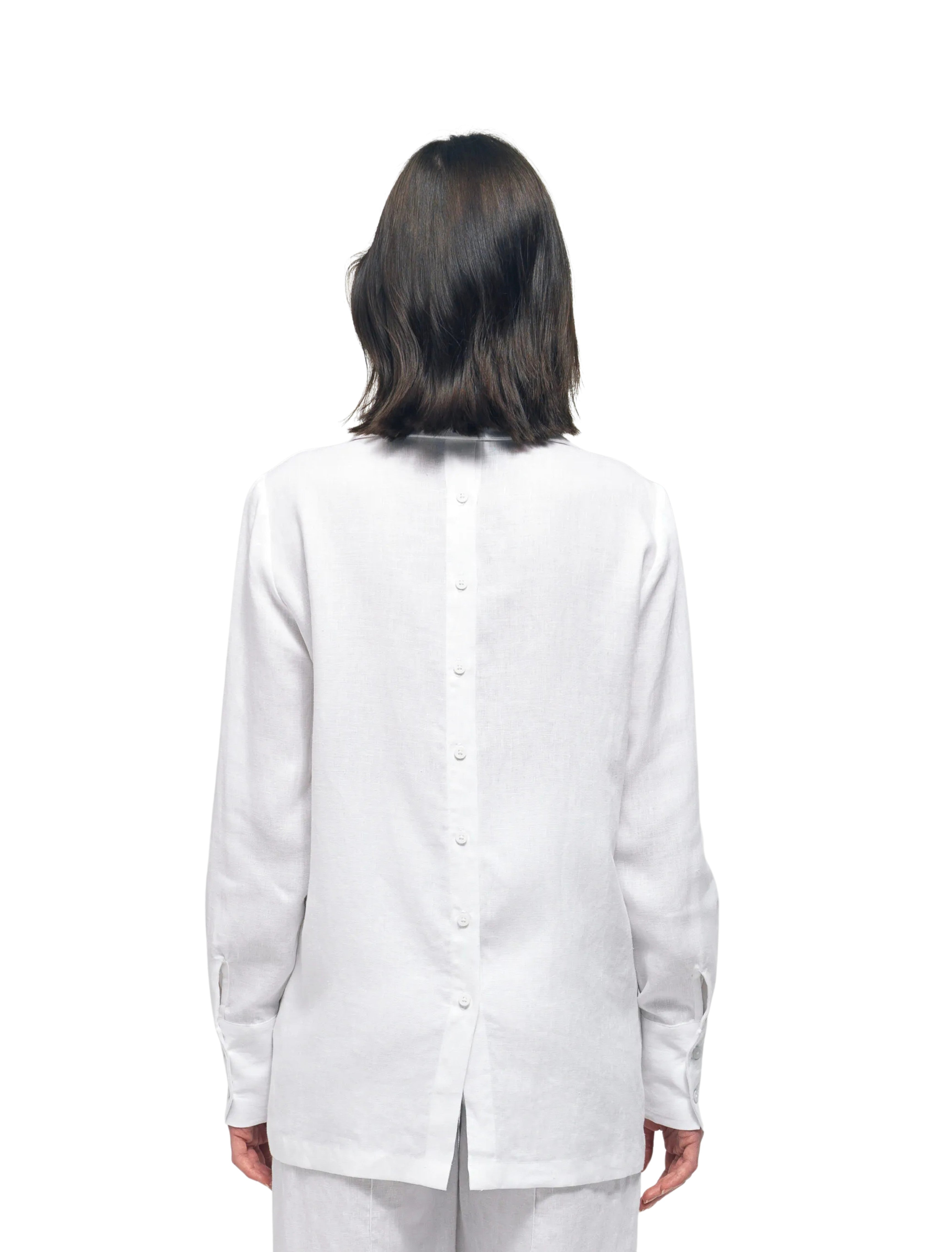 Katniss White Linen Wavy Collared Shirt