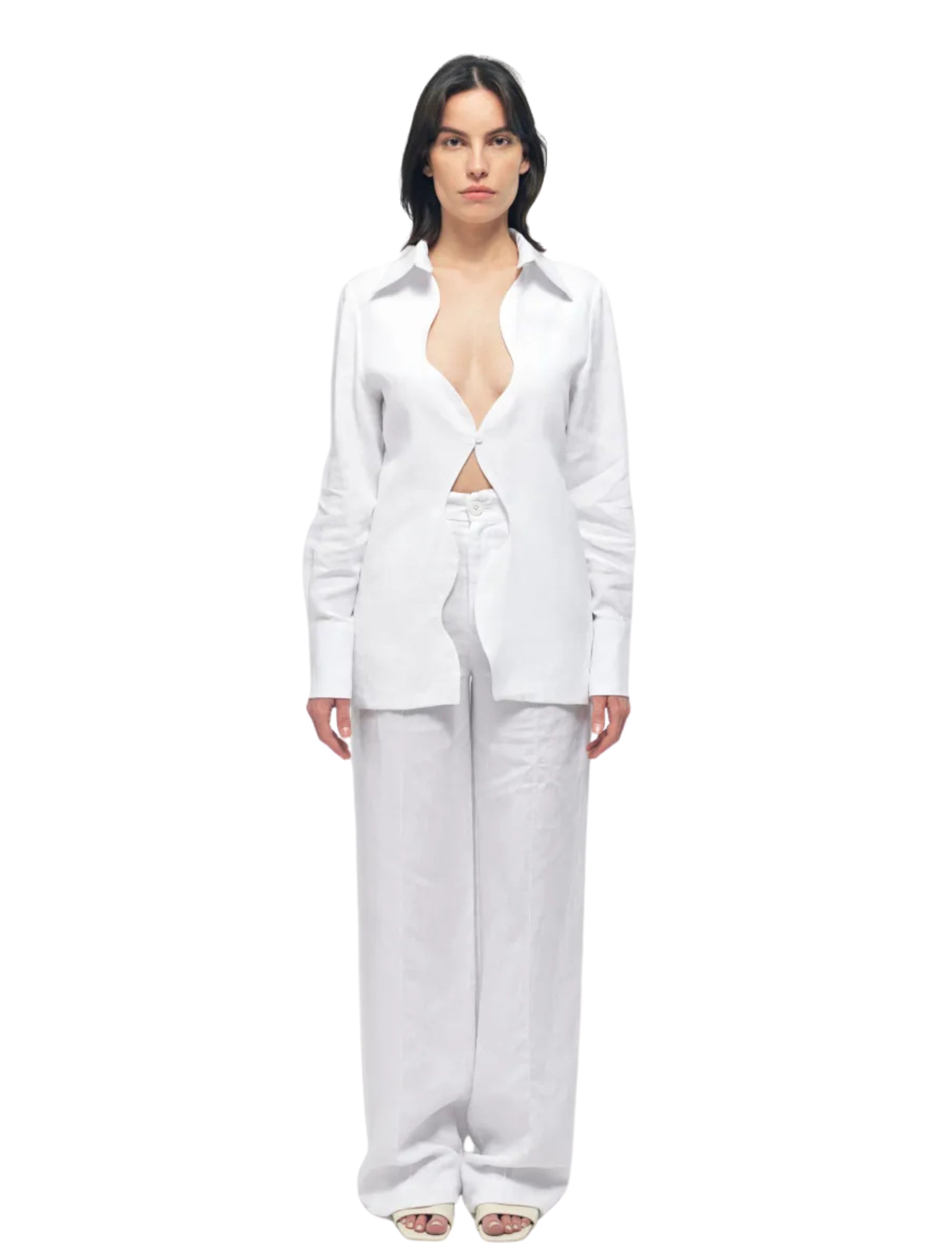 Katniss White Linen Wavy Collared Shirt