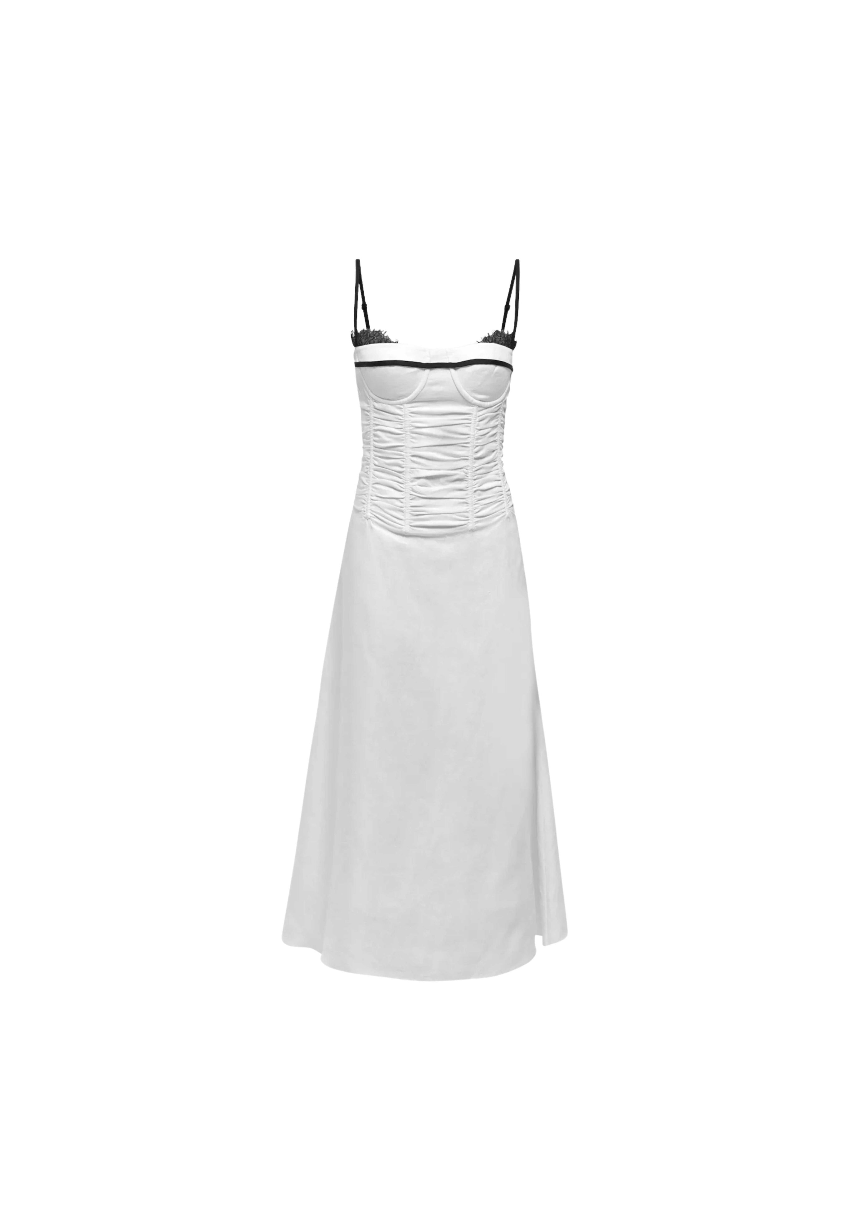 Ima White Linen A-line Corset Dress