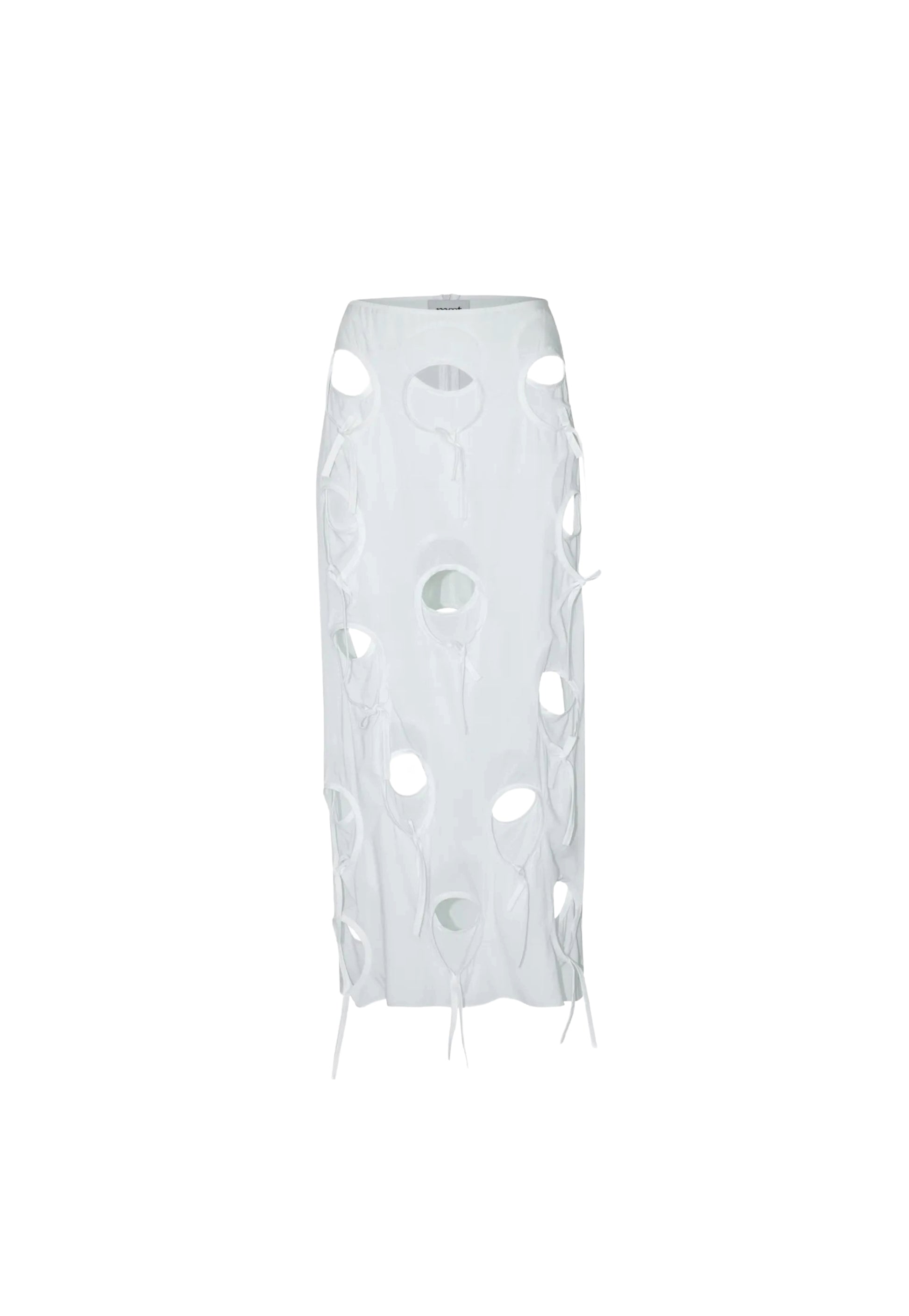 OLENA White Circle Cut-Out Midi Skirt