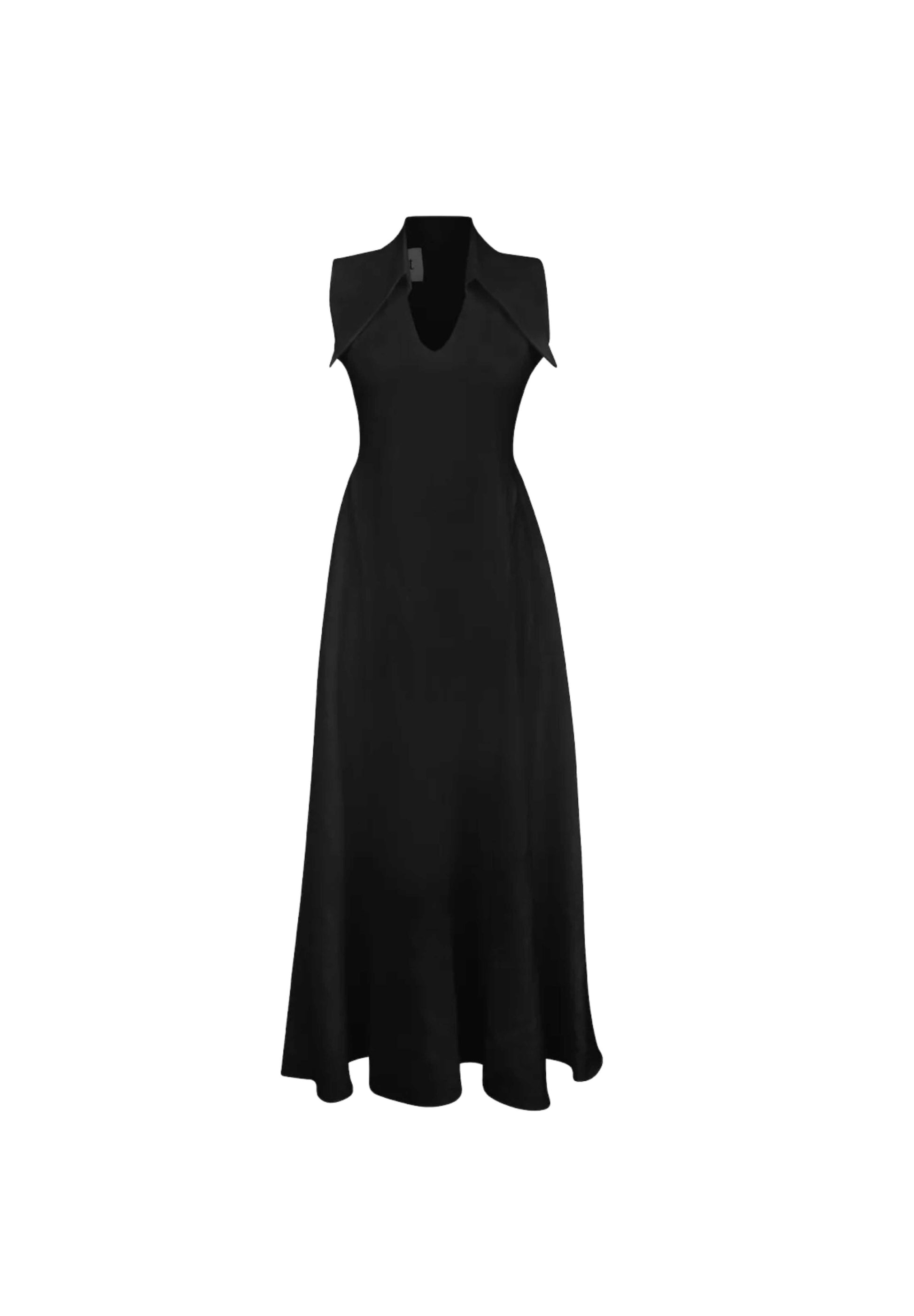 Amari Sleeveless Maxi Black Linen Dress