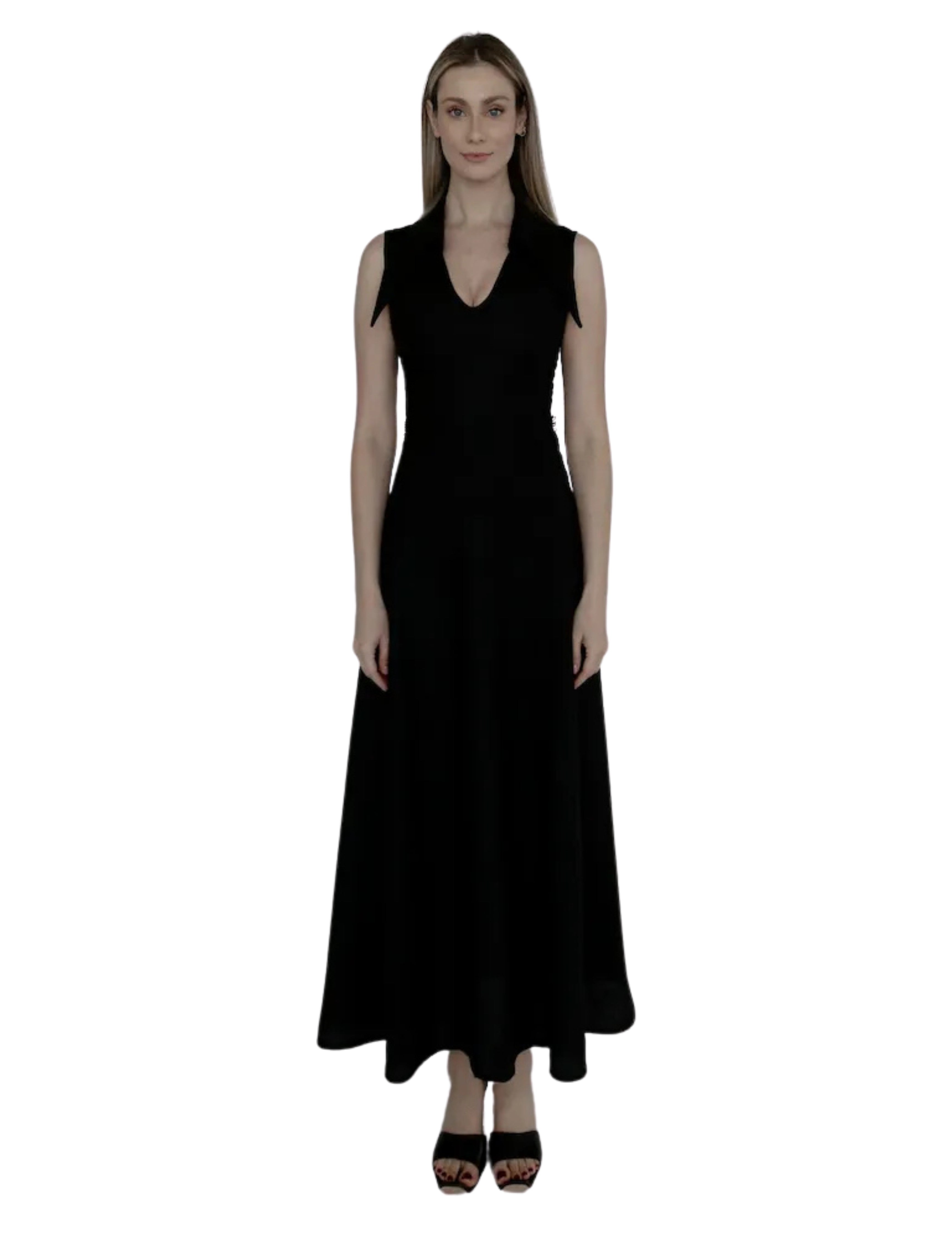 Amari Sleeveless Maxi Black Linen Dress