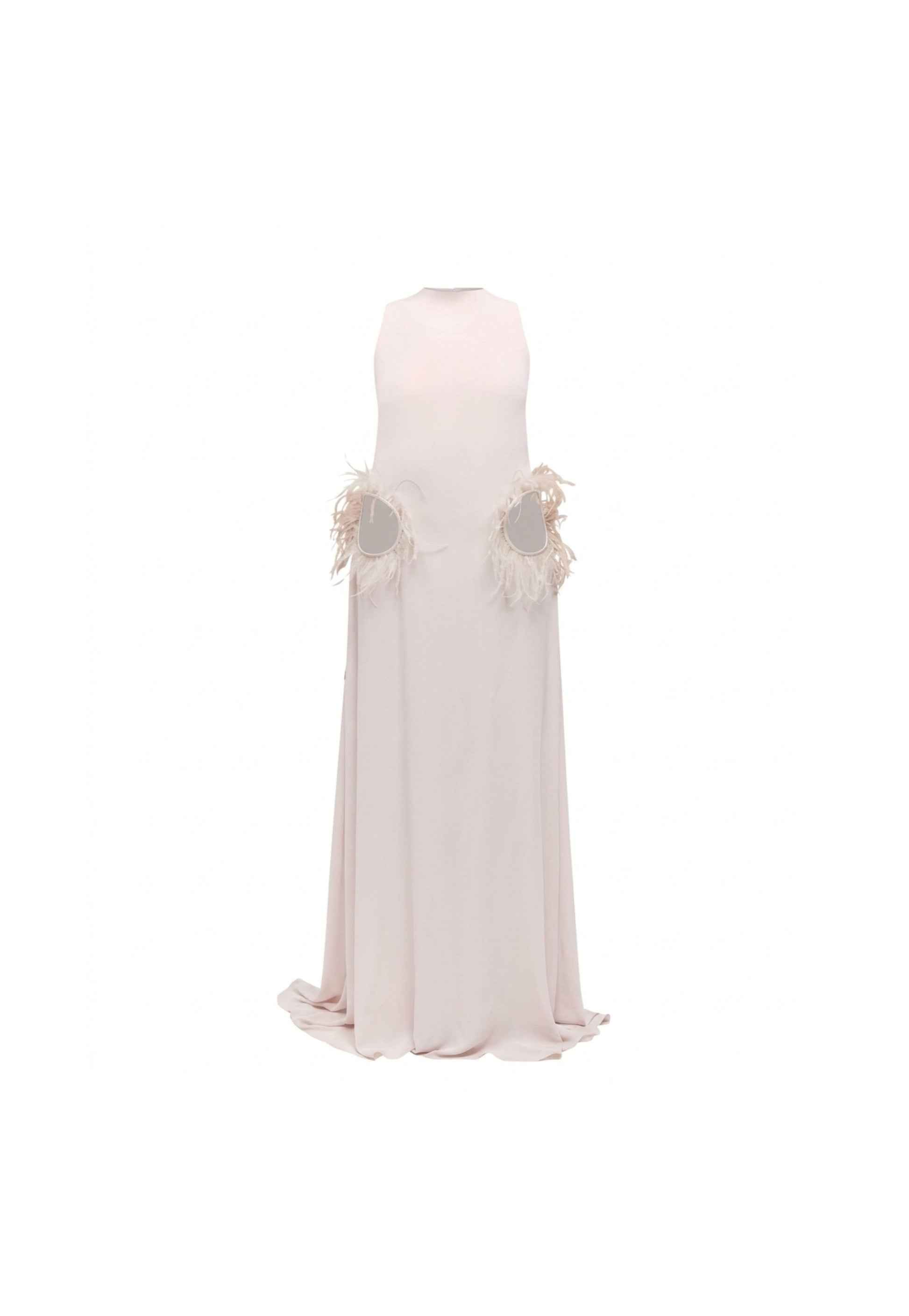 VIOLA Pink Chiffon Dress With Feathers