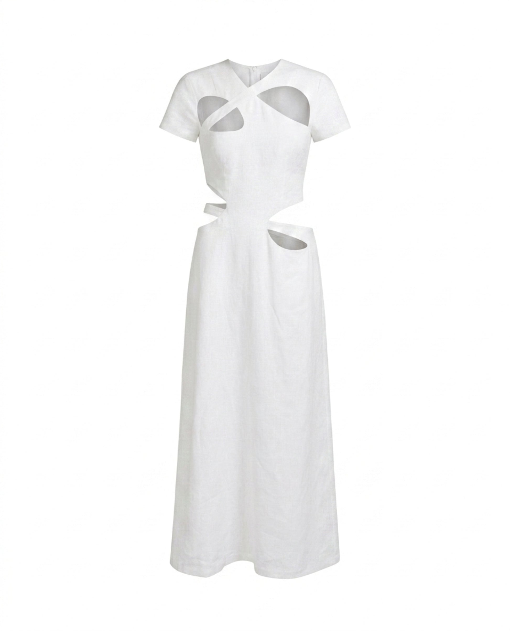 MISA White Linen Long Dress
