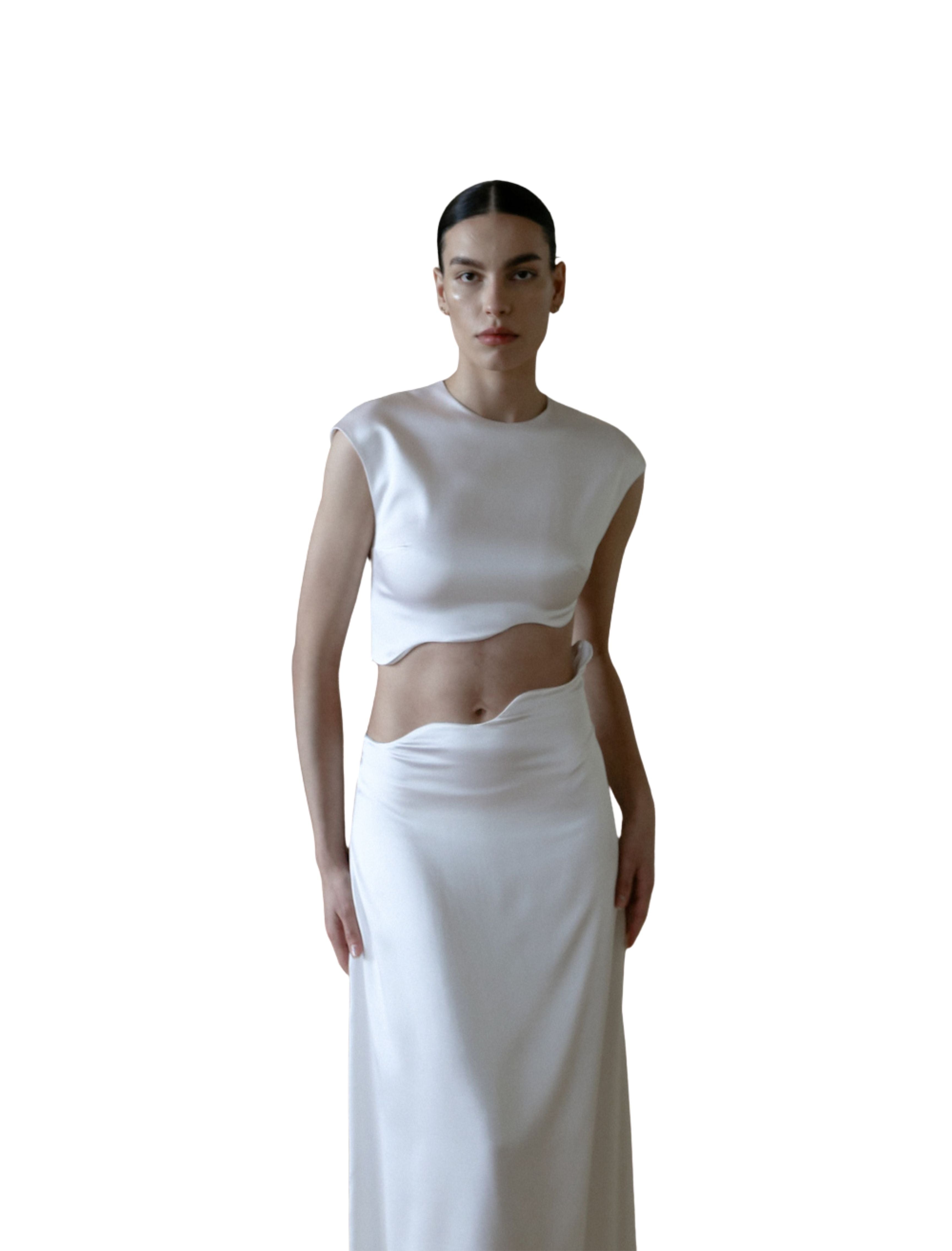 Rhea White Silk Skirt Set